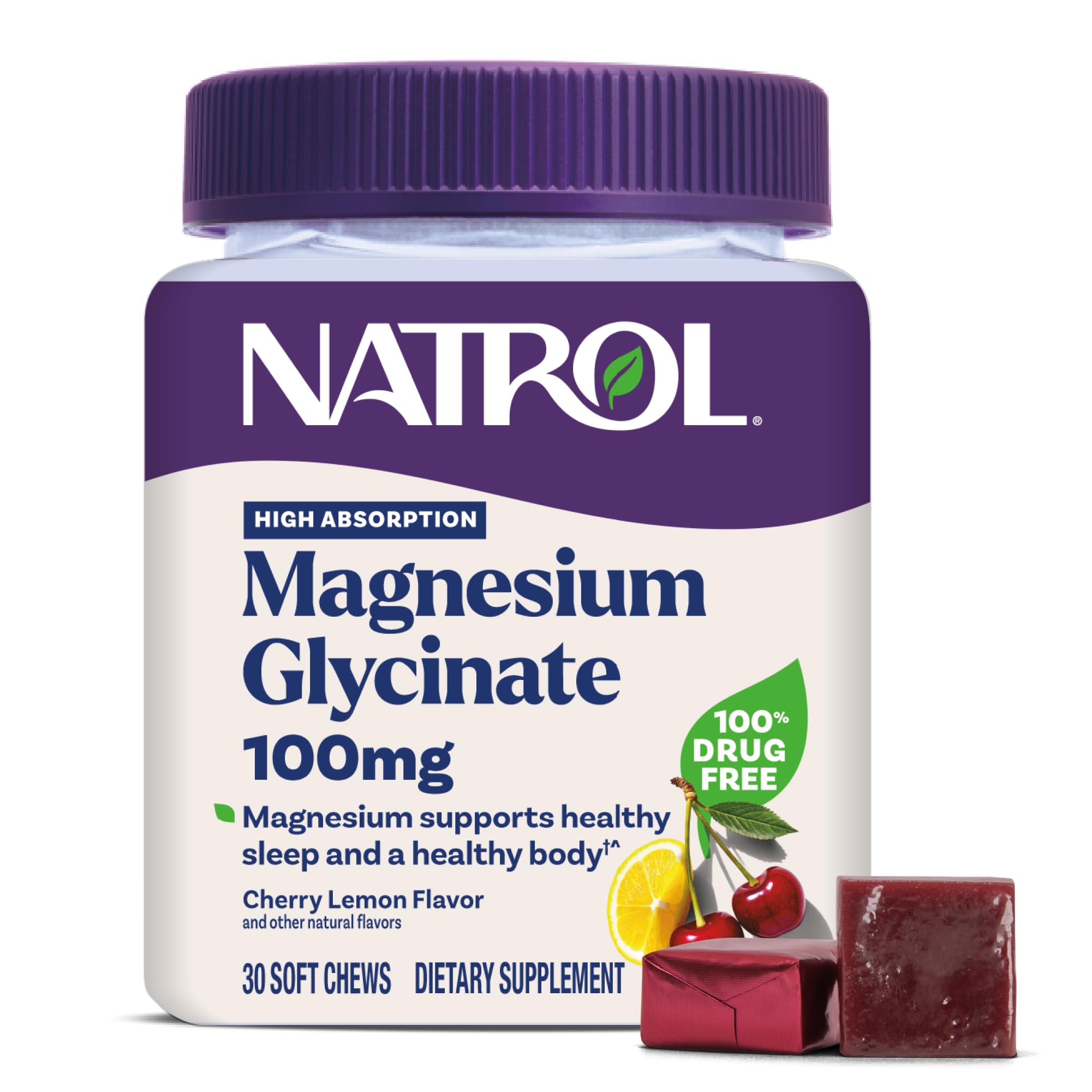 Natrol Magnesium Glycinate Supplements 100mg, Cherry Lemon Soft Chews for Healthy Sleep and Body, Magnesium Glycinate 100mg, Up to a 30 Day Supply Natrol buy supplements canada