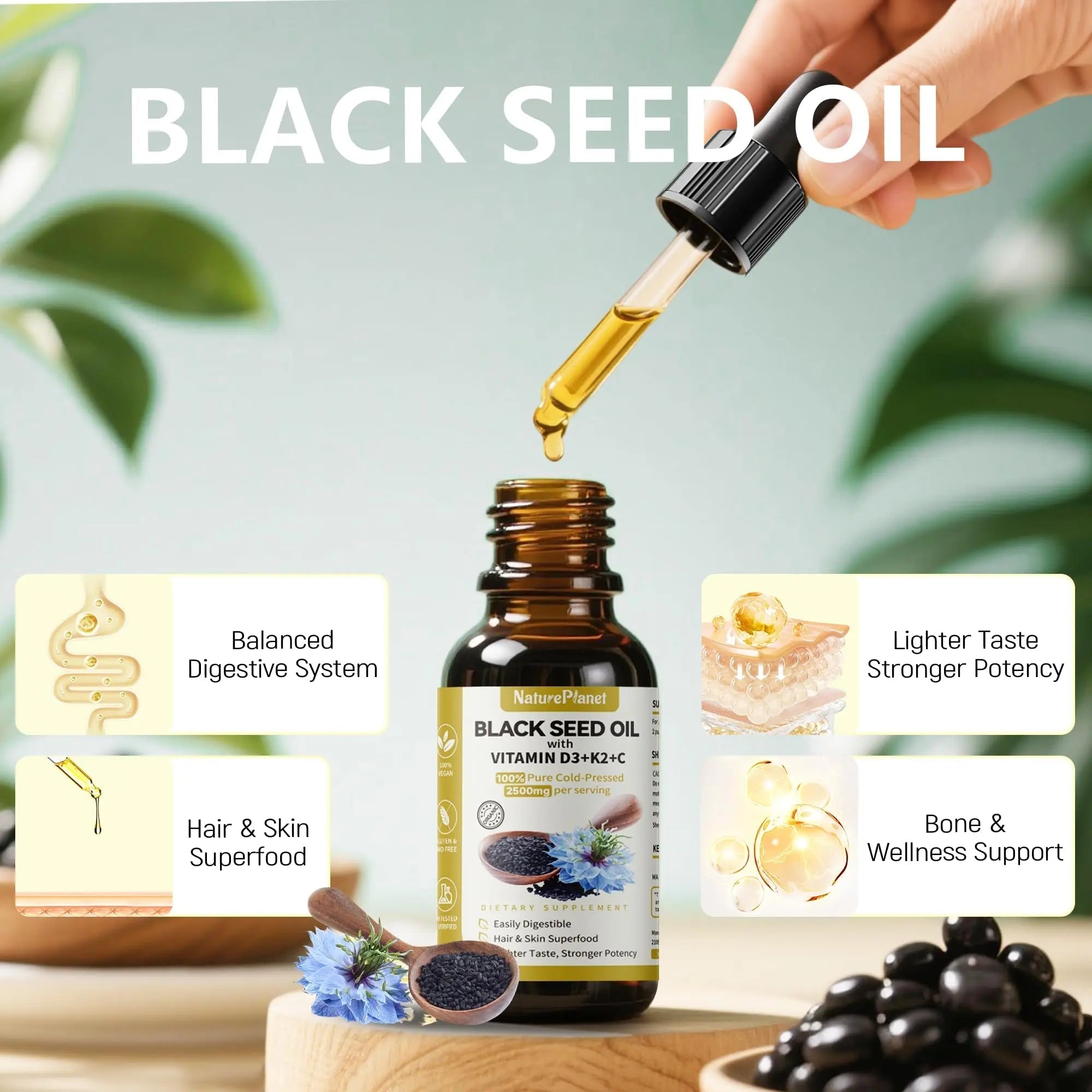 NaturePlanet Organic Soursop Bitters and Black Seed Oil Drops Bundles with Vitamins D3, K2, B6, C | NaturePlanet buy supplements canada