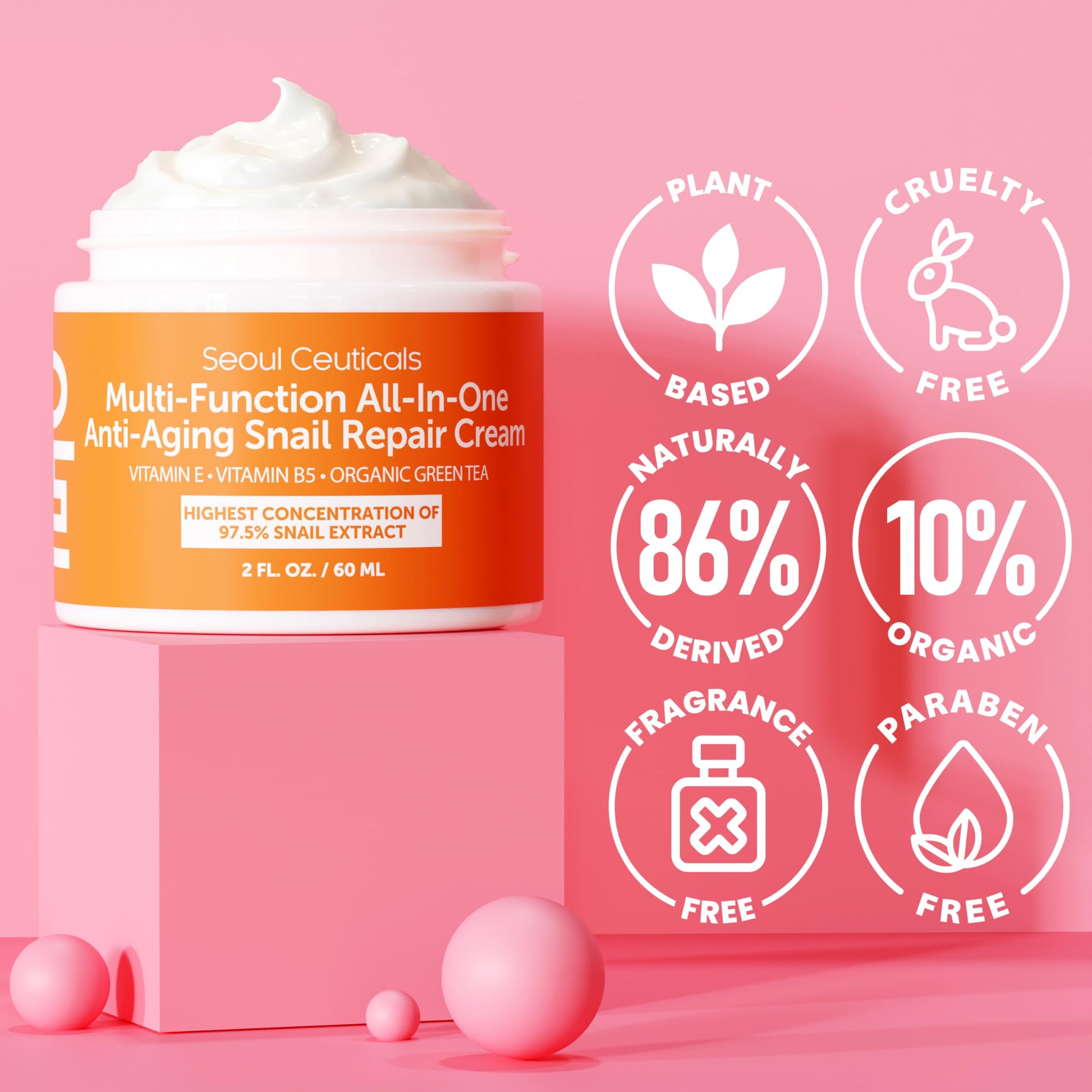 SeoulCeuticals Snail Mucin Moisturizer 97.5% - Korean Skin Care Snail Repair Cream - Day & Night Anti Aging K Beauty Skincare Cruelty Free 2oz SeoulCeuticals buy supplements canada