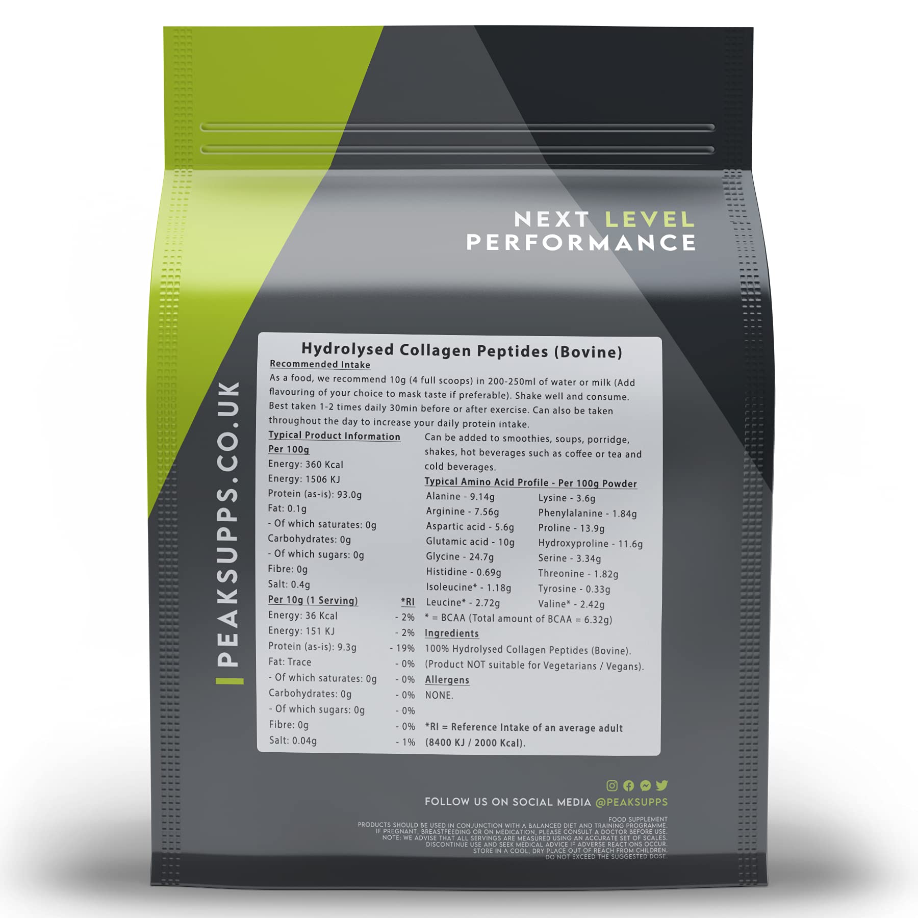Grass Fed Collagen Powder | Pure Hydrolysed Bovine Protein Peptides (1Kg) Peak Supps buy supplements canada