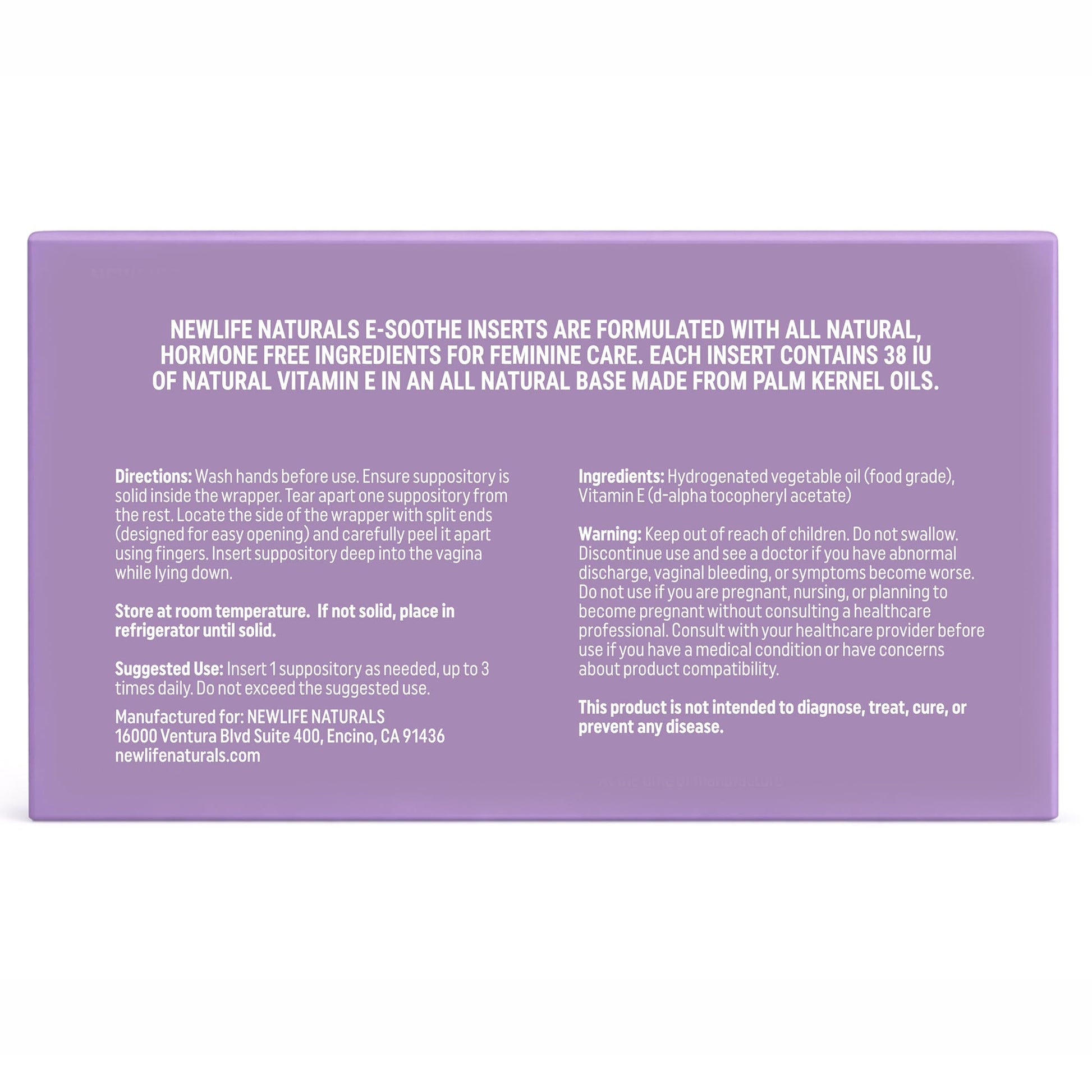 NewLife Naturals Vitamin E Vaginal Suppositories 38IU ESoothe - Moisture & Hydration Support - All Natural Estrogen Free Feminine Care - 24 Inserts NewLife Naturals buy supplements canada