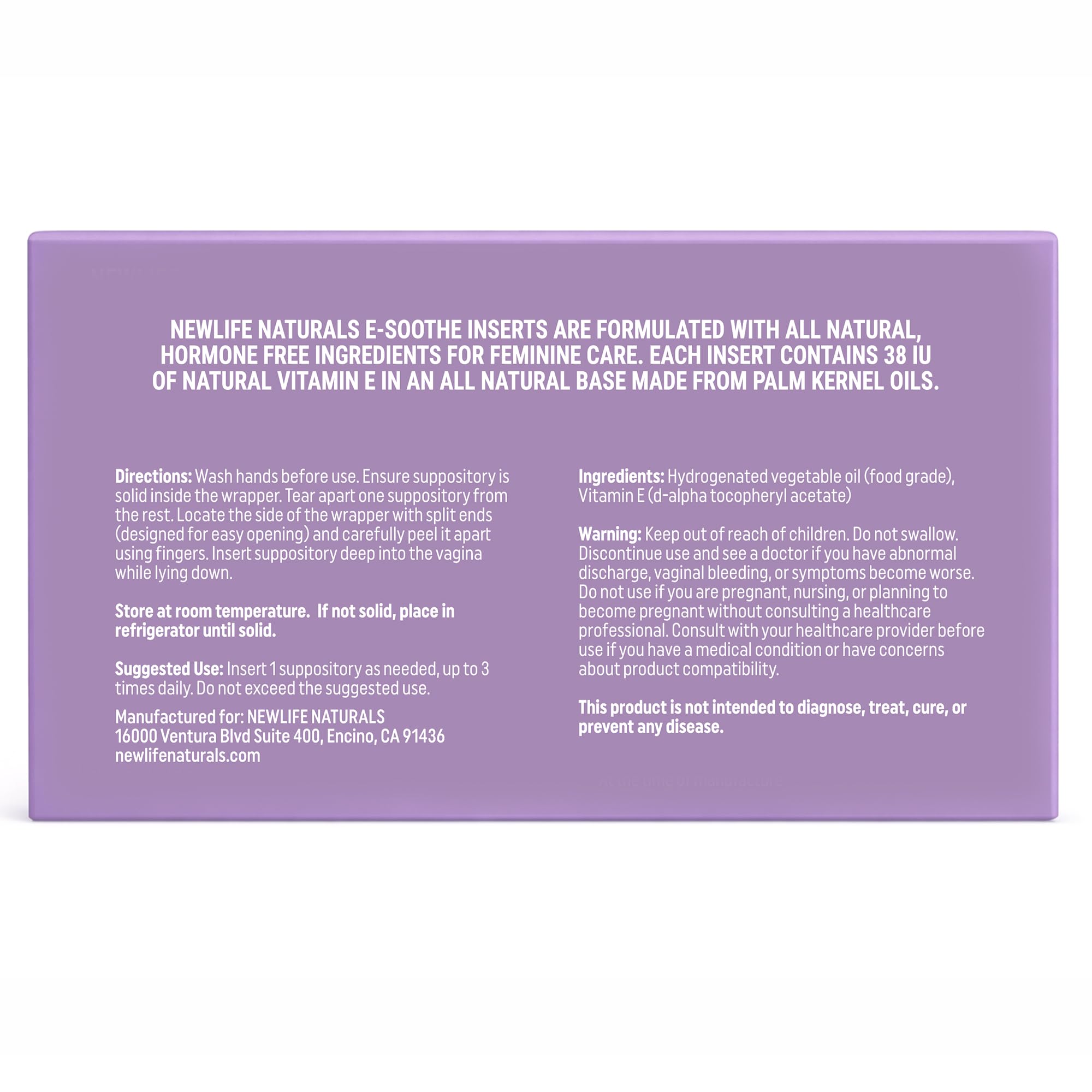 NewLife Naturals Vitamin E Vaginal Suppositories 38IU ESoothe - Moisture & Hydration Support - All Natural Estrogen Free Feminine Care - 24 Inserts NewLife Naturals buy supplements canada