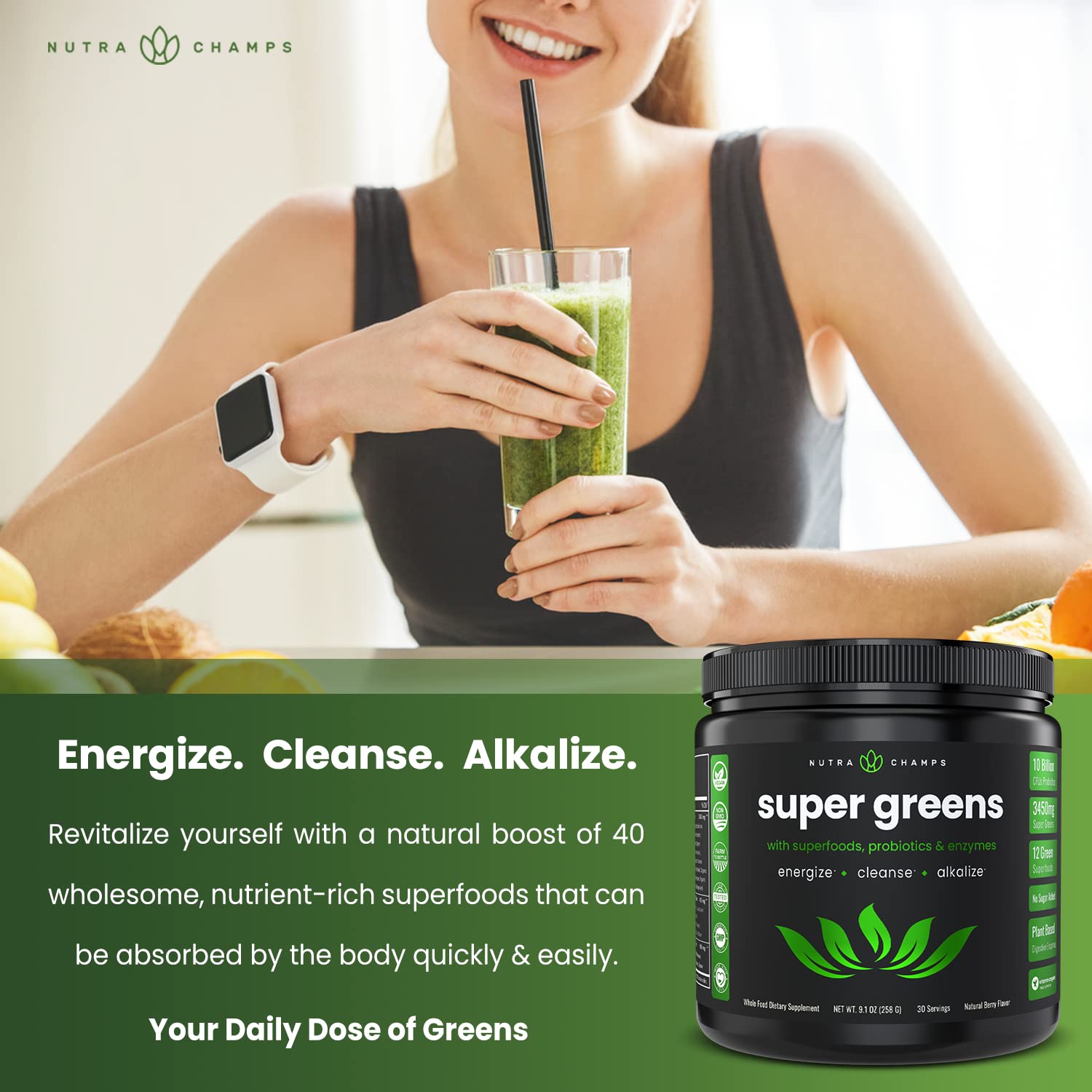 NutraChamps Super Greens Powder Premium Superfood | 20+ Organic NutraChamps buy supplements canada