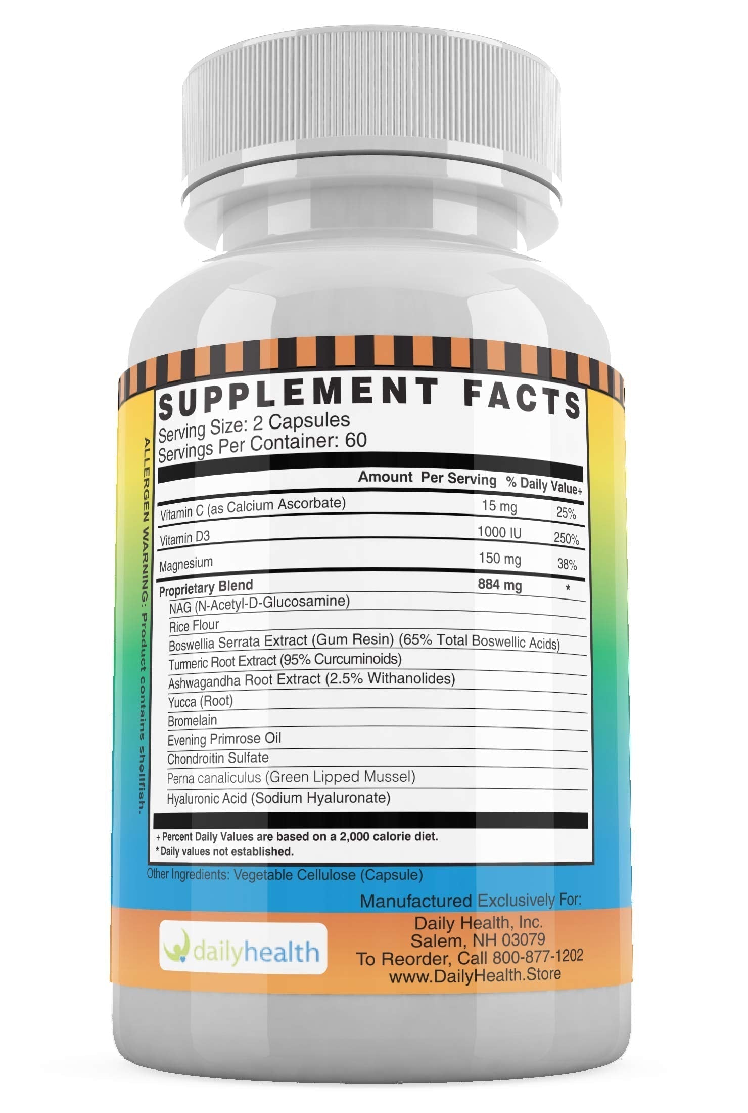 Daily Health, Flexprotex D 884mg Joint Muscle Support 120 Capsules Natural Herbal Turmeric Chondroitin Glucosamine Yucca Boswellia Hyaluronic Acid Ashwagandha D3 Magnesium (1 Month Supply) Daily Health buy supplements canada