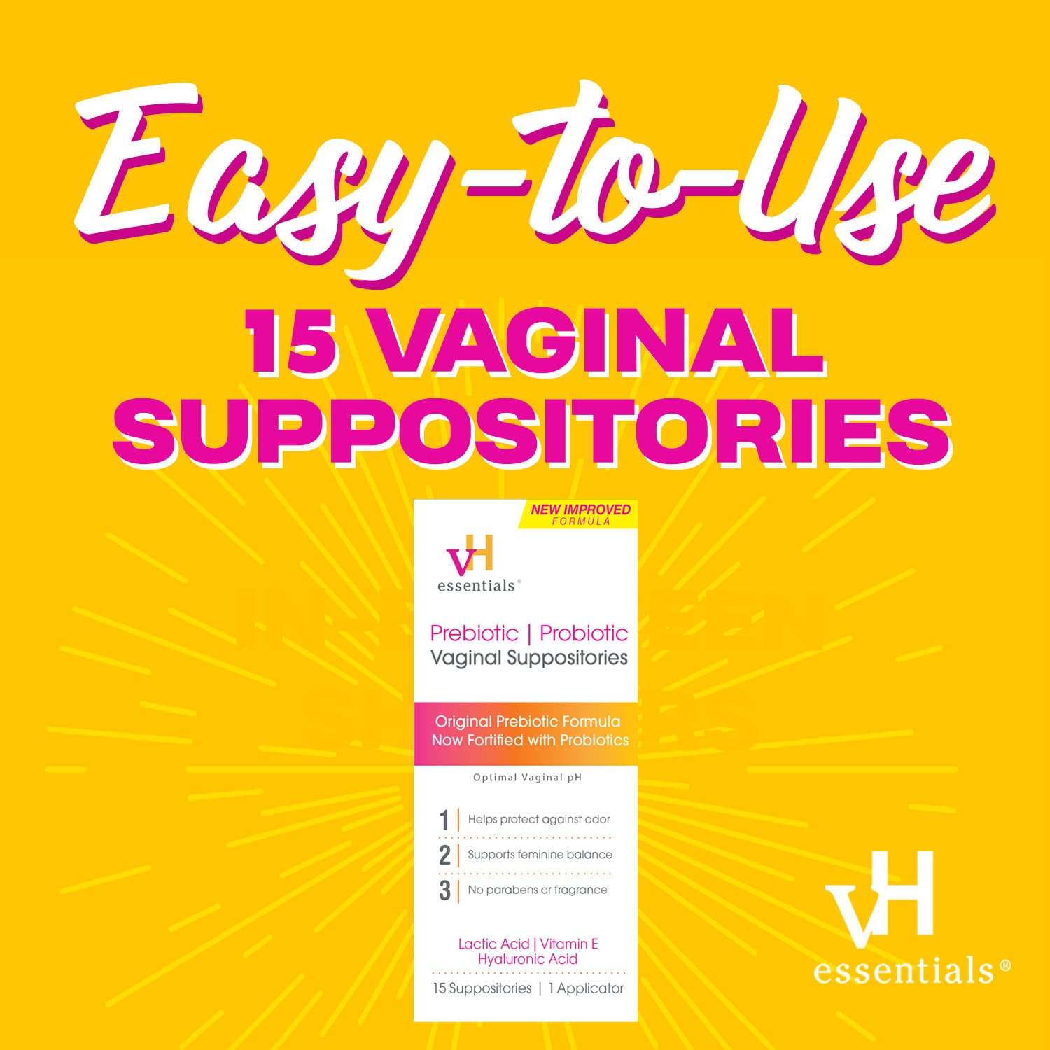 vH essentials Prebiotic PH Balanced Vaginal SuppositoriesBox, Original Version, 15 Count vH essentials buy supplements canada