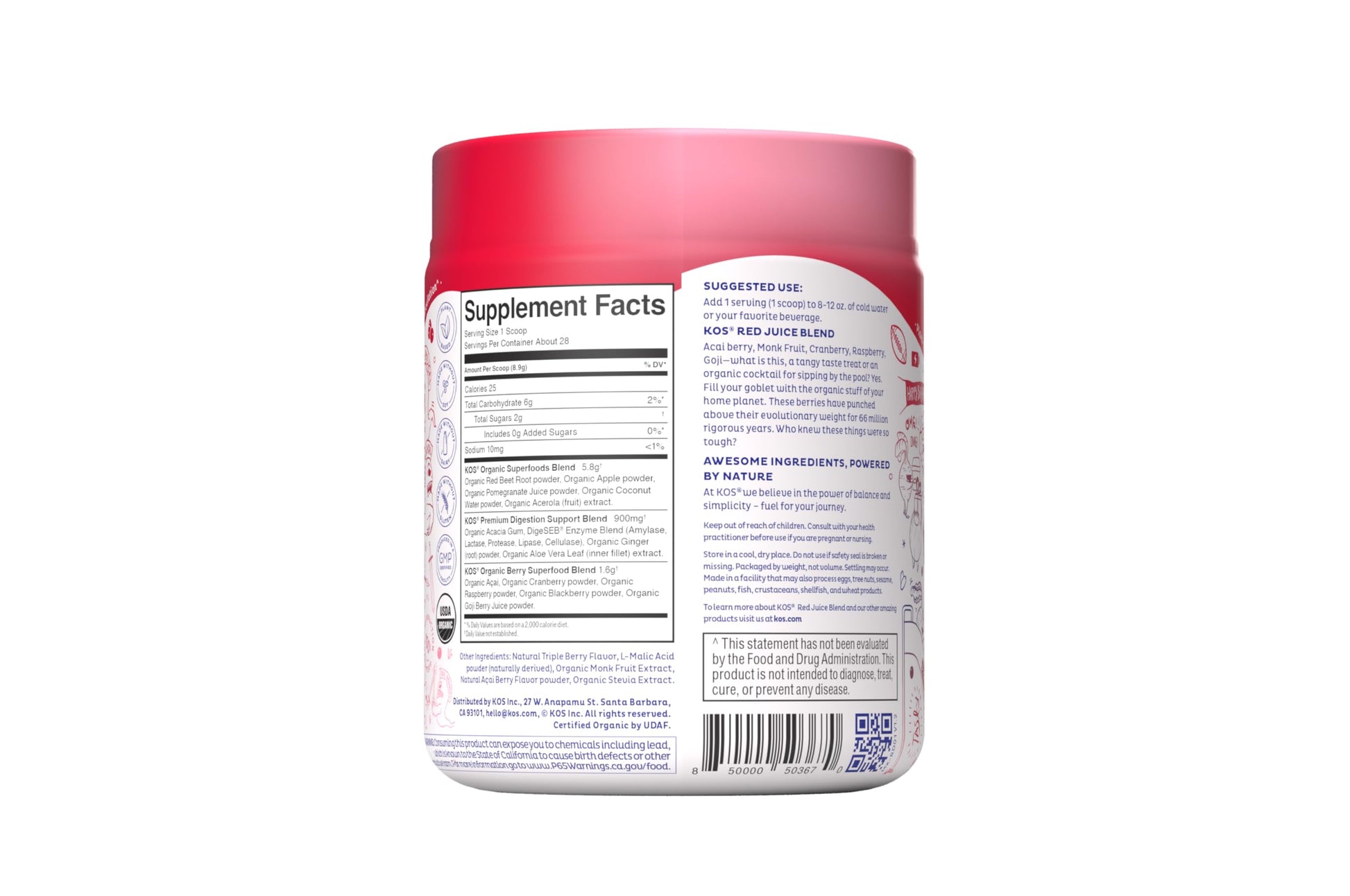 KOS Reds Superfood Powder for Antioxidants - USDA Certified Organic Beet Root, Goji Berries, Acai, Pomegranate, Coconut Water & Digestion Enzymes- Goji Berry Popsicle Flavor KOS buy supplements canada