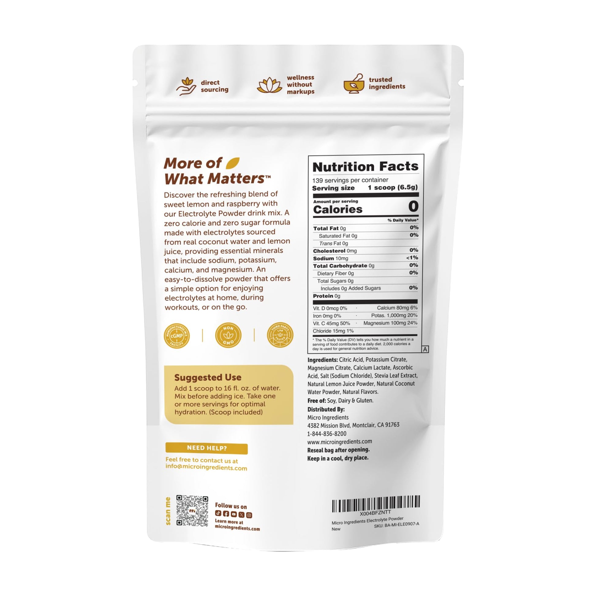 Micro Ingredients Electrolyte Powder, 2 lbs (139 Servings) | Lemon Raspberry Flavor | High Potassium (1,000mg) + Coconut Water & Real Lemon Juice Micro Ingredients buy supplements canada