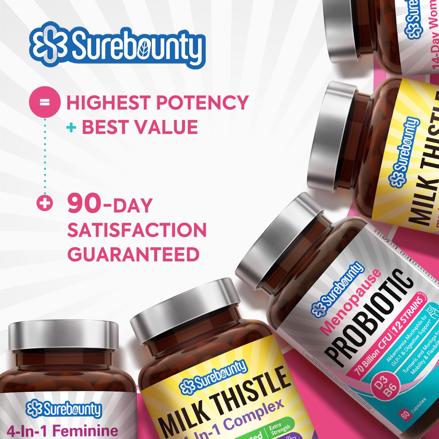 Surebounty Menopause Probiotic Supplement for Women, 70 Billion CFU, with Akkermansia Muciniphila, Vitamins B6 & D3, Botanicals, for Hormone Balance, Hot Flashes, Night Sweats, Gut Health, 60 Capsules Surebounty buy supplements canada