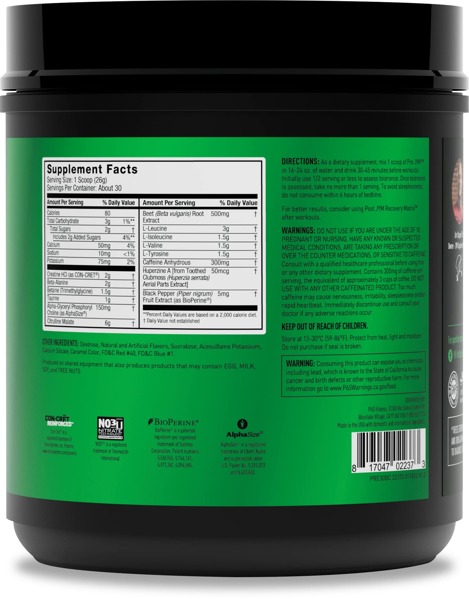 JYM Supplement Science Pre JYM Black Cherry Pre Workout Powder for Men & Women, BCAAs, Nootropics, Creatine HCI, Citrulline, Beta-Alanine, Betaine, Taurine, Huperzine, 30 Servings JYM Supplement Science buy supplements canada