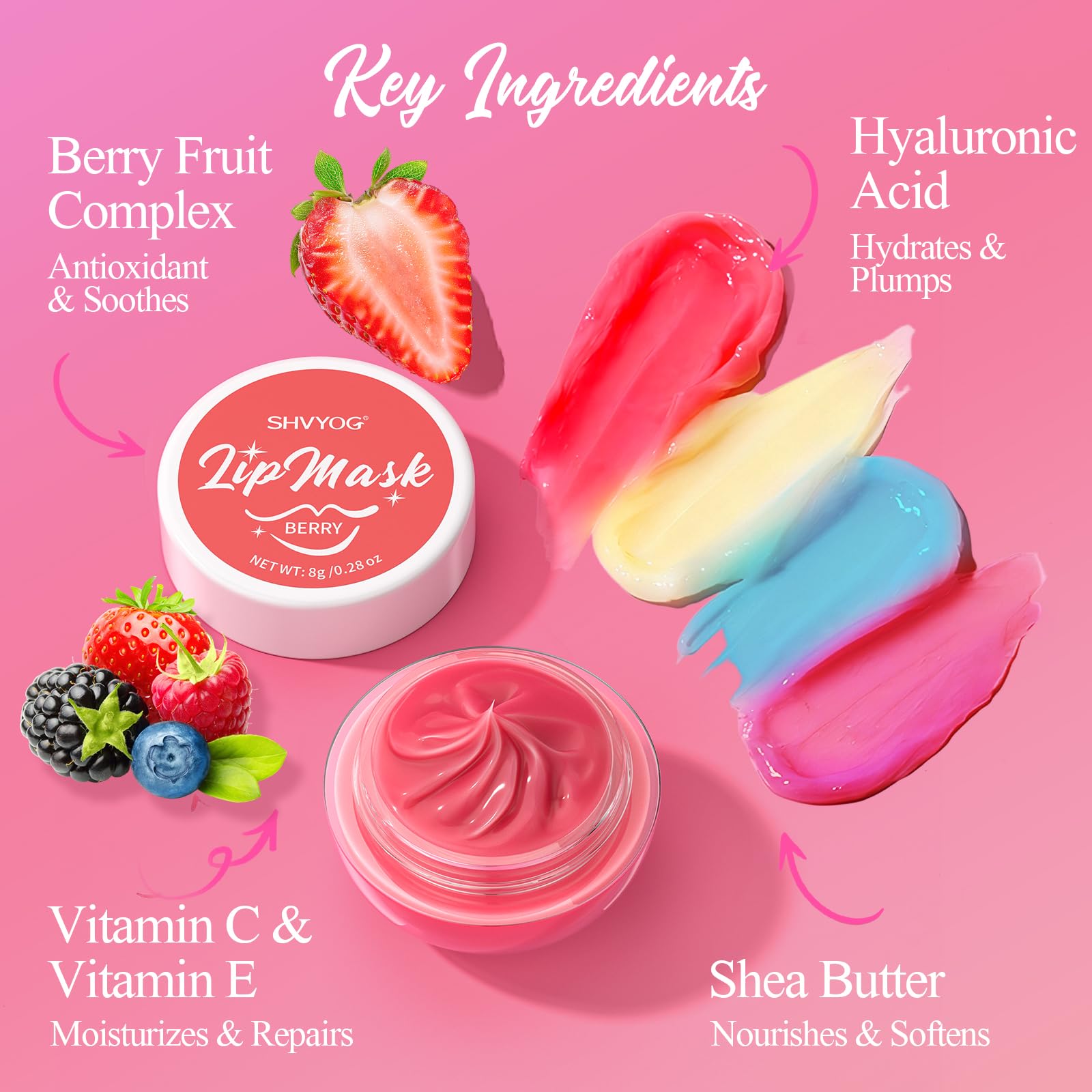 4 Pack Lip Mask Set, Hydrating Lip Mask Overnight - Berry, Grape, Mint, Vanilla Flavors, Lip Sleeping Mask Nourish Lip Balm with Vitamin C & Shea Butter | Dry Lips Care Gift SHVYOG buy supplements canada