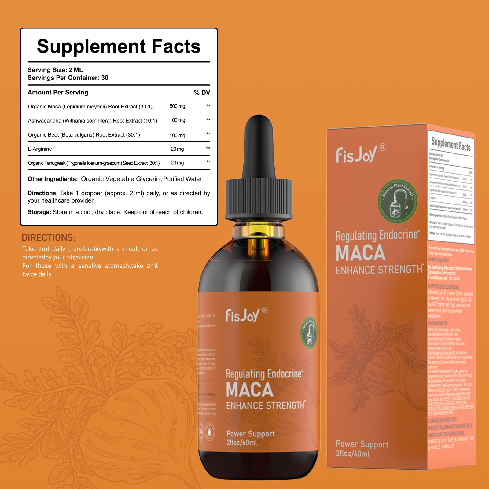 Fisjoy Organic Maca Liquid Drops with Ashwagandha & Beet Root – Supports Daily Vitality & Overall Wellness – Non-GMO, Vegan Herbal Supplement, 2 fl oz (60 mL) Fisjoy buy supplements canada