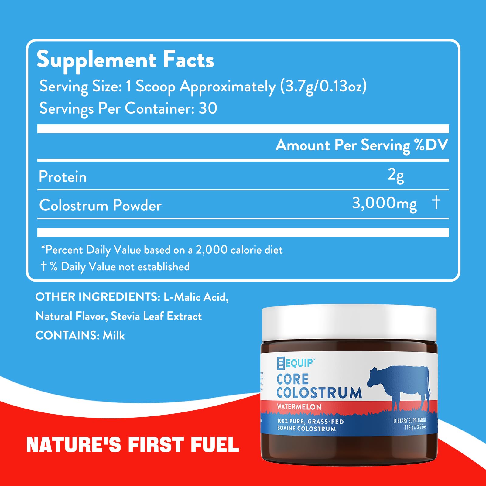 Equip Foods Core Colostrum - 100% Grass Fed Colostrum Powder 3,000mg, 40% IgG Equip buy supplements canada