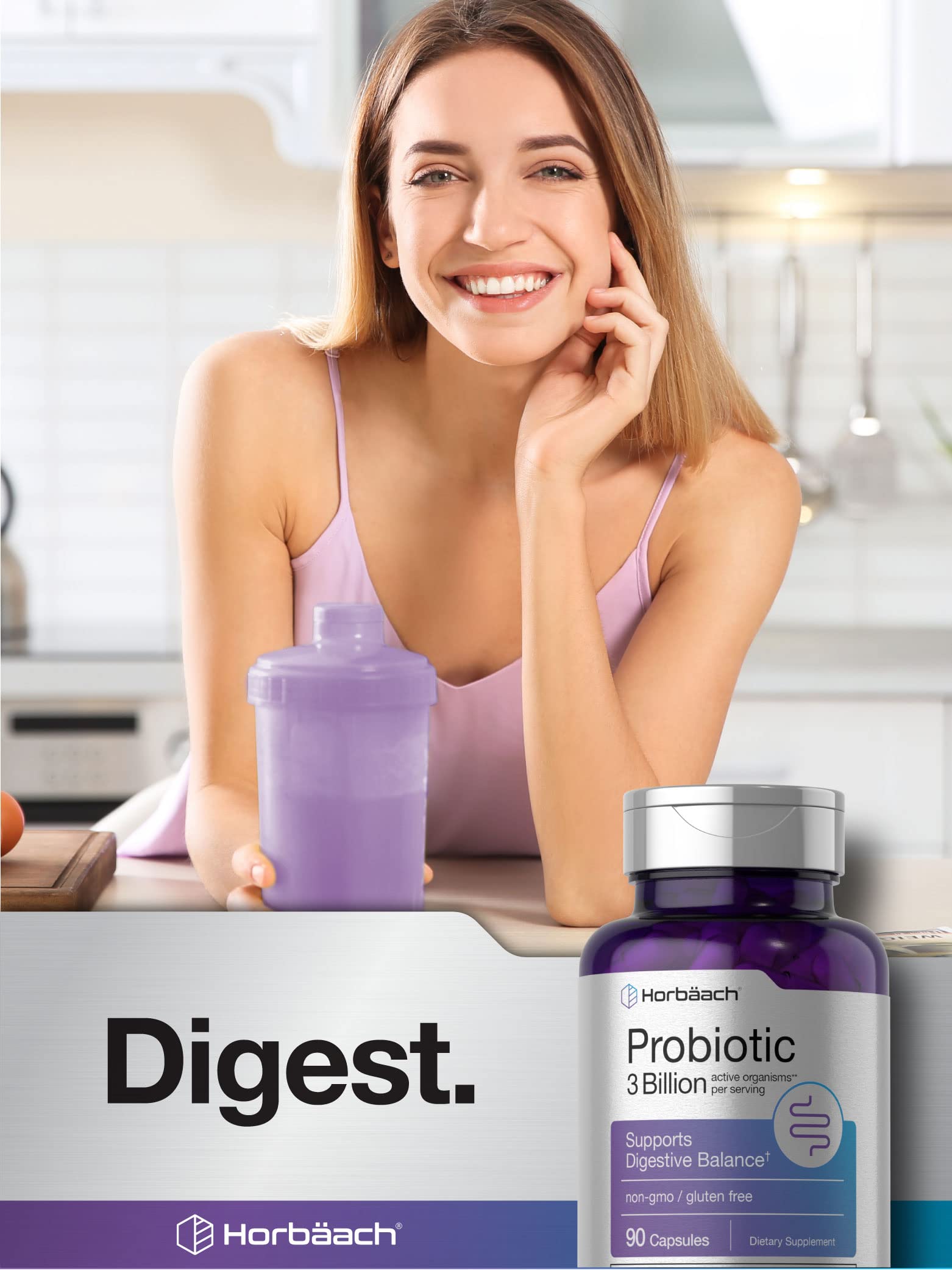Probiotic for Women & Men's Digestive Health | 3 Billion CFU | 90 Capsules | Non-GMO Horbäach buy supplements canada