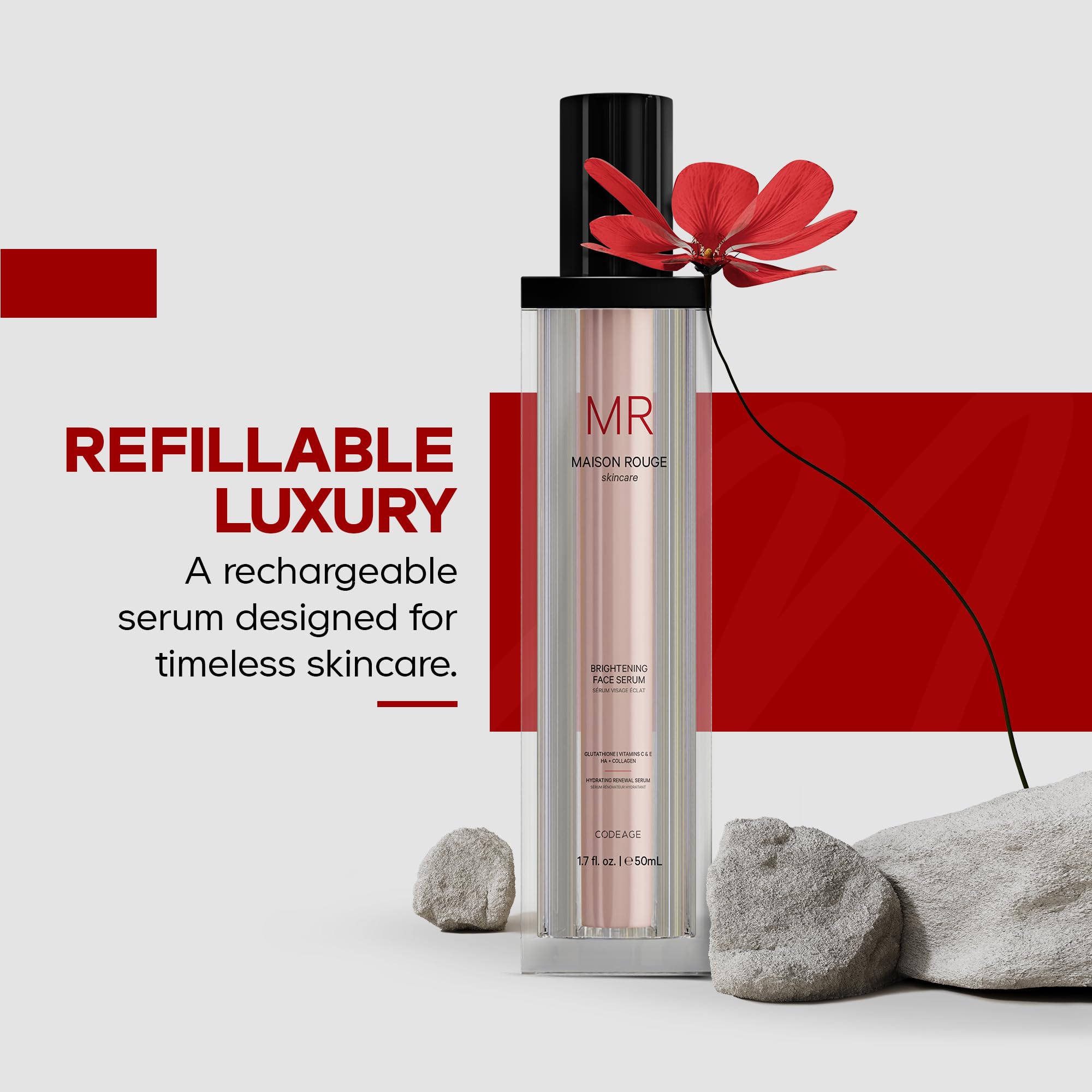 Maison Rouge Brightening Face Serum by Codeage - Glutathione Serum, Vitamin C, E, Hyaluronic Acid, Collagen - Radiance Enhancing - Parabens and Sulfates-Free - Refillable - All Skin Types - 1.7 fl oz Codeage buy supplements canada