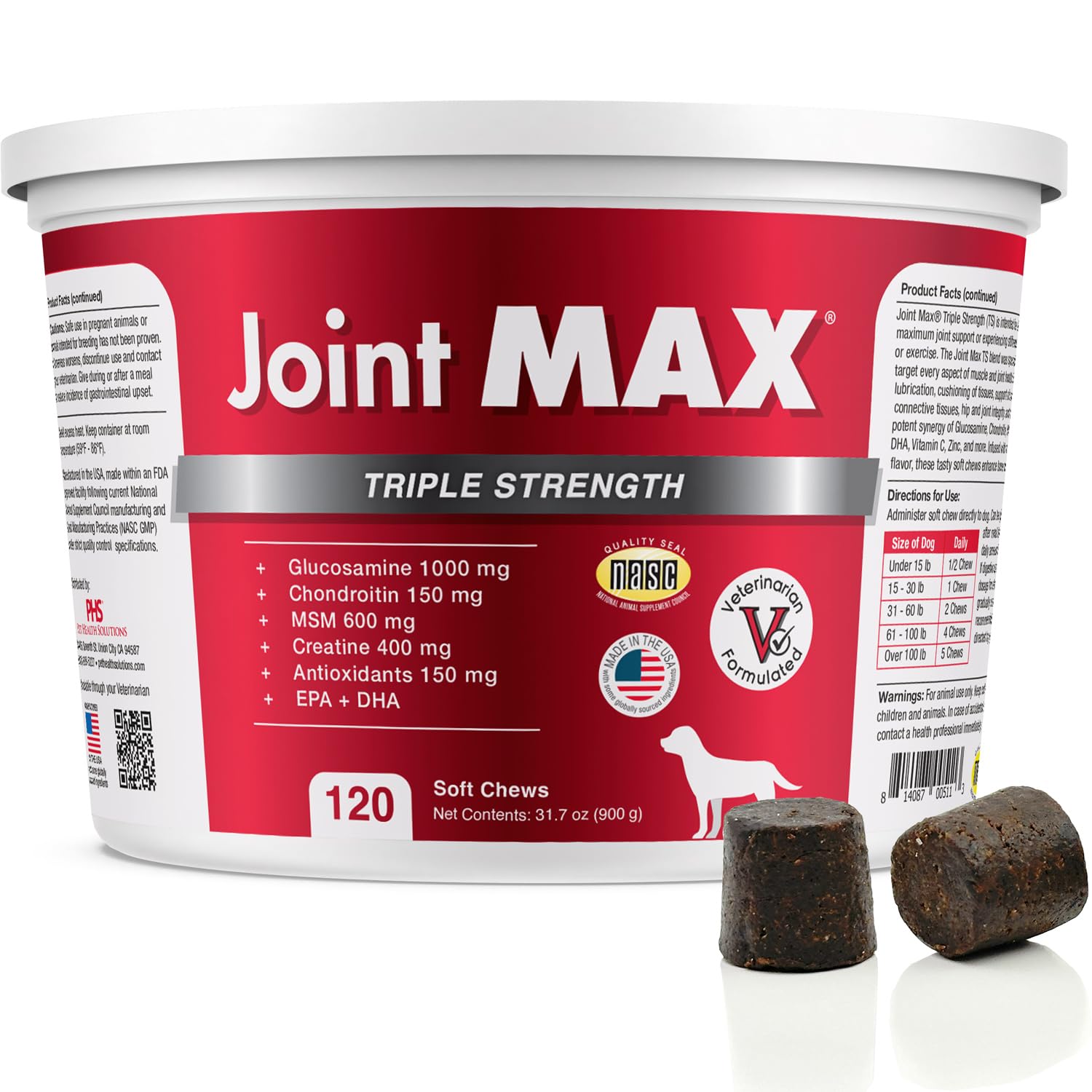 Joint Max TS Joint Supplement Vet Formulated Pain & Inflammation Relief Treats Hip Dysplasia & Arthritis, Glucosamine, Chondroitin, Turmeric, MSM, HA, Creatine, Omega 3 EPA + DHA.120 Soft Chews Joint Max buy supplements canada