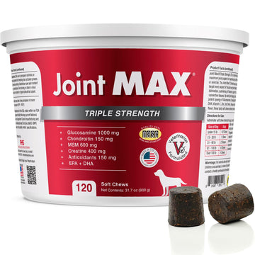 Joint Max TS Joint Supplement Vet Formulated Pain & Inflammation Relief Treats Hip Dysplasia & Arthritis, Glucosamine, Chondroitin, Turmeric, MSM, HA, Creatine, Omega 3 EPA + DHA.120 Soft Chews Joint Max buy supplements canada
