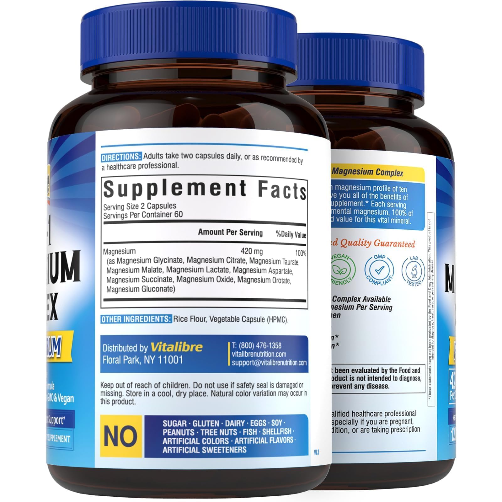 Vitalibre 10 in 1 Magnesium Complex, 420mg Elemental Magnesium | Ultra Strength, Max Absorption | Chelated Magnesium Supplement for Nerves, Bone & Heart Health Vitalibre buy supplements canada