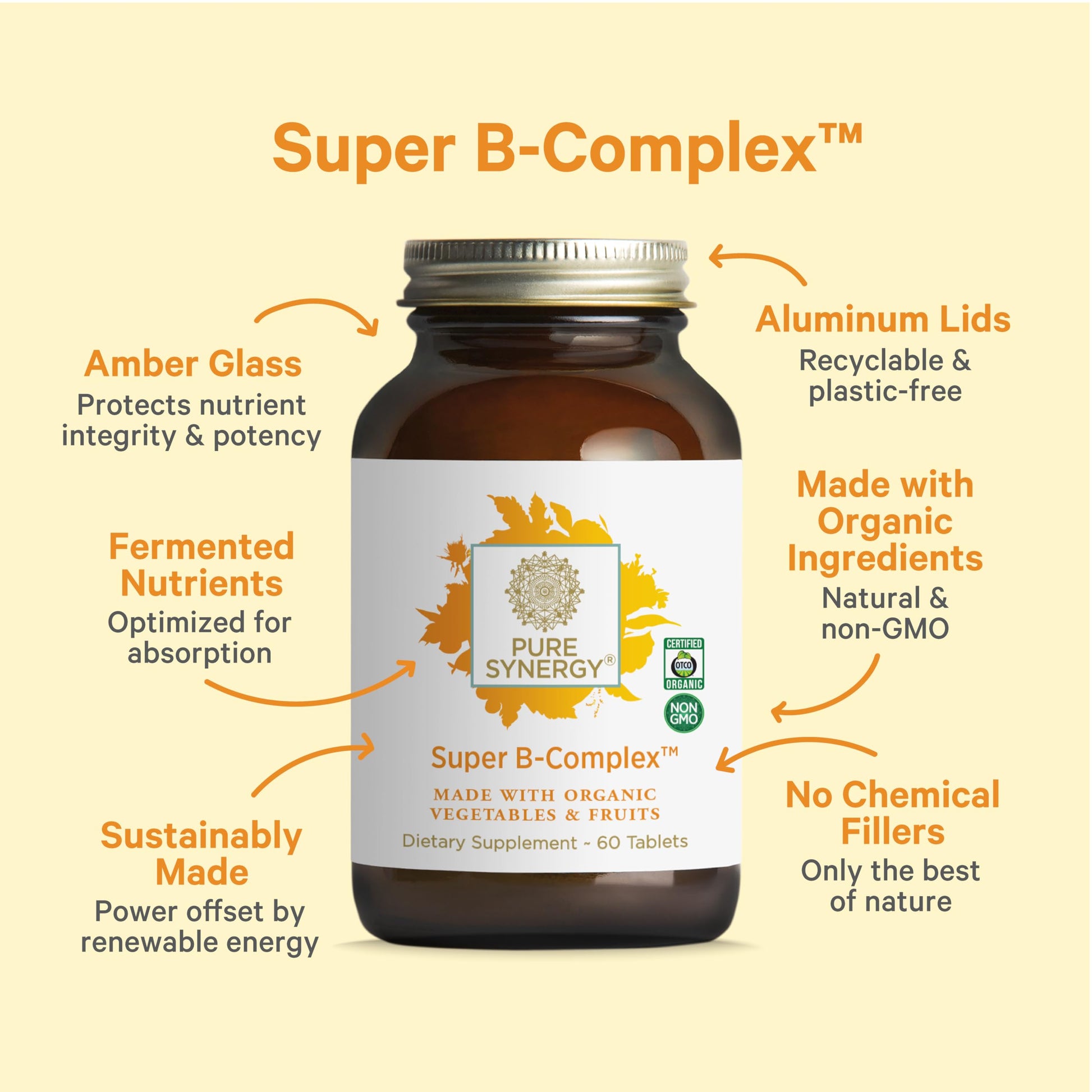 PURE SYNERGY Super B-Complex | Vitamin B Complex Made with Organic Whole Foods | Vegan Supplement with Natural Vitamin B12, Niacin, and Folate | for Energy PURE SYNERGY buy supplements canada