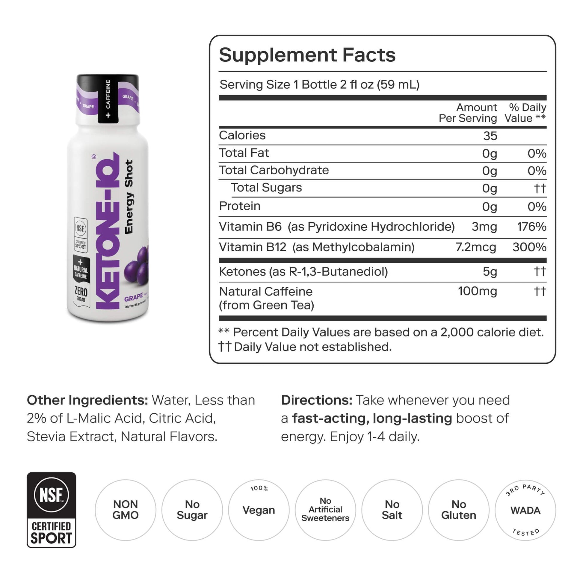 Ketone-IQ Caffeine Performance Energy Shots – Clean Energy for Focus & Endurance, 5g Ketones, 100mg Green Tea Caffeine, B Vitamins, 12 Pack (Grape) Ketone-IQ buy supplements canada