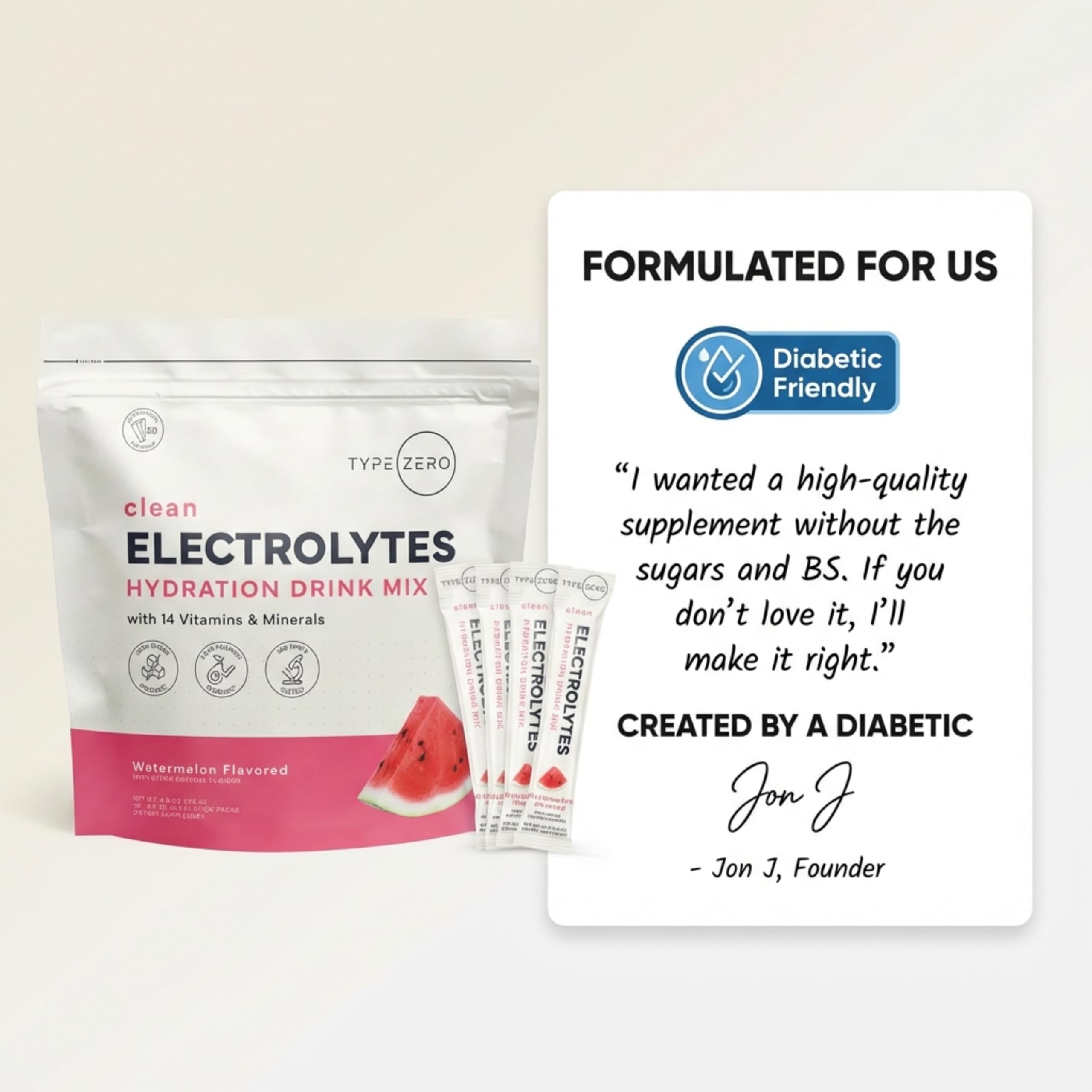 Type Zero Sugar Free Electrolytes Powder Packets + Clean Hydration Powder Stick Packs with 14 Vitamins and Minerals - Watermelon Flavor, 30 Servings Type Zero buy supplements canada
