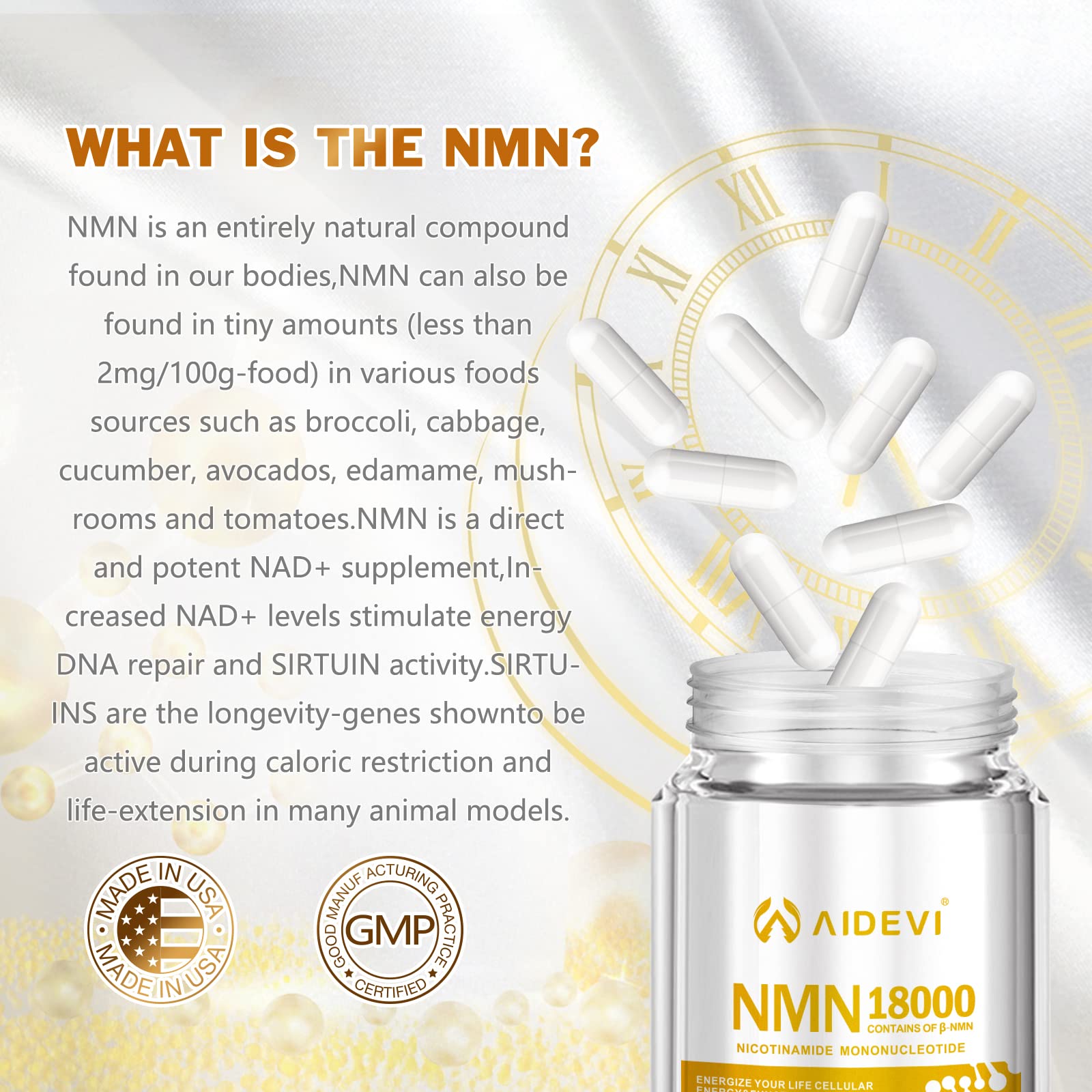 AIDEVI NMN 18000 - Nicotinamide Mononucleotide Supplement with Resveratrol, Stabilized Form & 99% High Purity to Boost NAD+ Levels for DNA Repair Supplement, for Healthy Aging, 60 Capsules AIDEVI buy supplements canada