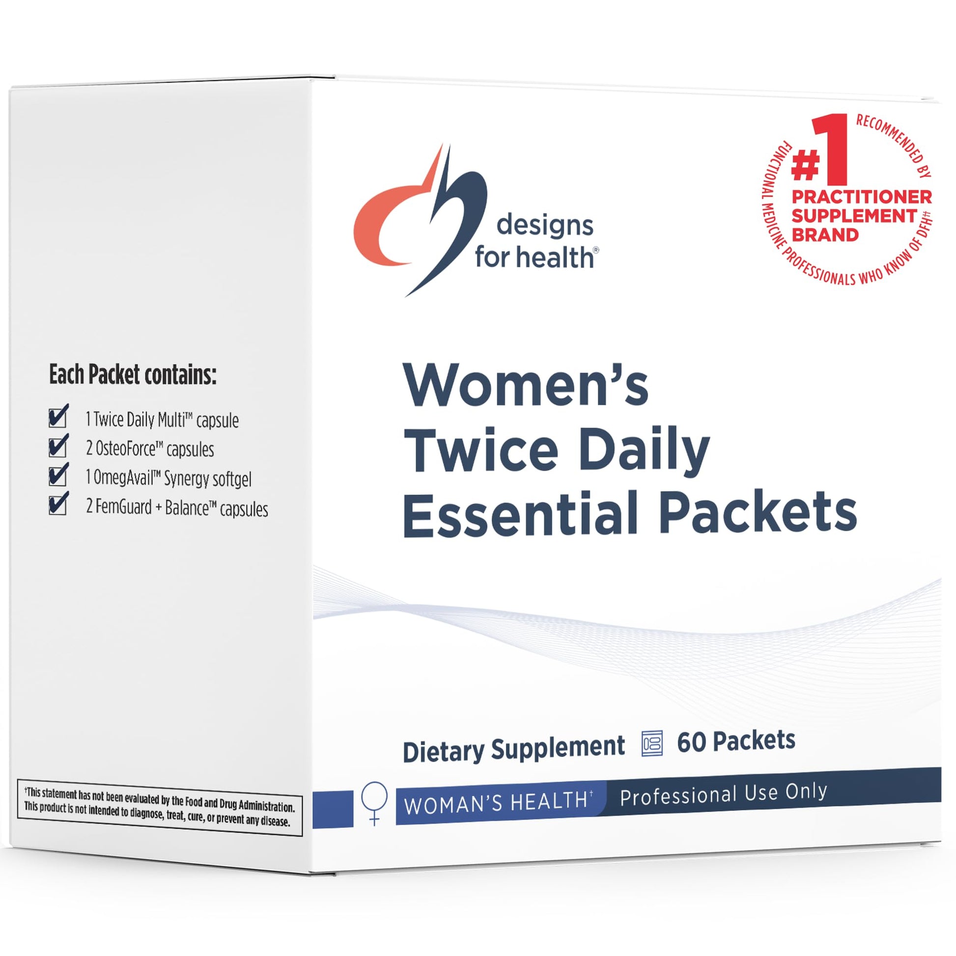 Designs for Health Women's Twice Daily Essential Packets - Vitamin Packs with Iron-Free Multivitamin, OsteoForce Bone Support, OmegAvail Fish Oil + FemGuard+Balance - Female Health (60 Packets) Designs for Health buy supplements canada