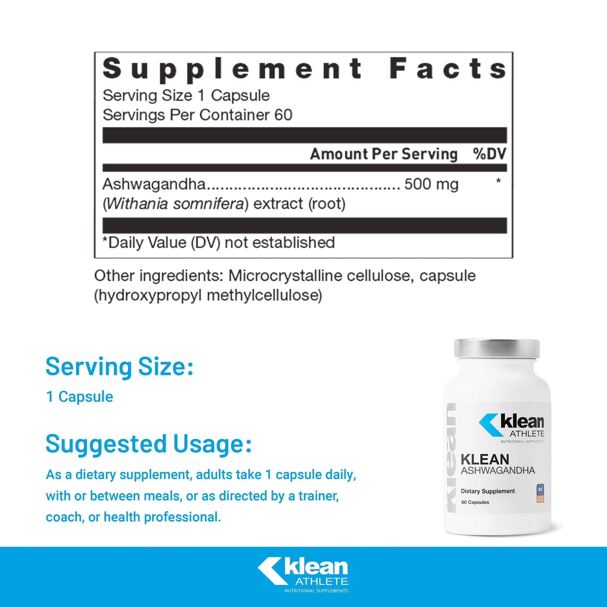 Klean Athlete Klean Ashwagandha - for Occasional Stress - Supports Adaptations to Training* - Adaptogen Blend - Vegan & Non GMO - 60 Capsules Klean Athlete buy supplements canada
