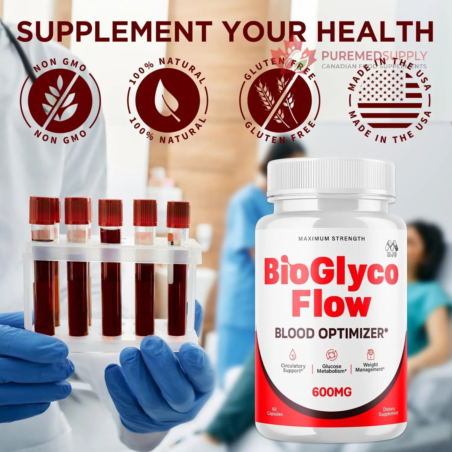 (3 Pack) BioGlyco Flow Blood Optimizer Capsules, Official BioGlyco Flow Pills with All Natural Ingredients, Advanced Health and Wellness Supplement with Maximum Strength Multivitamins (180 Capsules) MJO buy supplements canada
