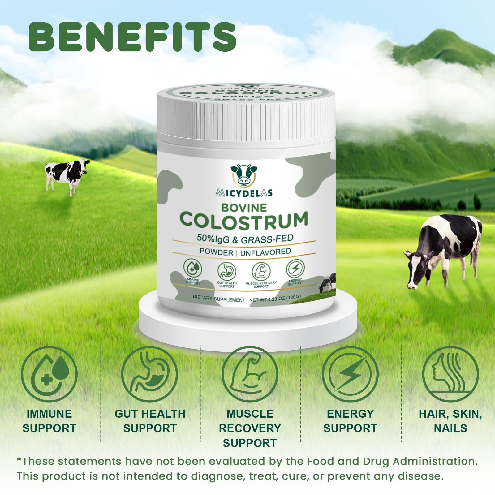 MICYDELAS Bovine Colostrum Supplement Powder 50% IgG Premium Bovine Colostrum for Gut Health Support, Immune Support, Muscle Recovery & Overall Wellness, Grass Fed, Non-GMO, Unflavored, 60 Servings MICYDELAS buy supplements canada
