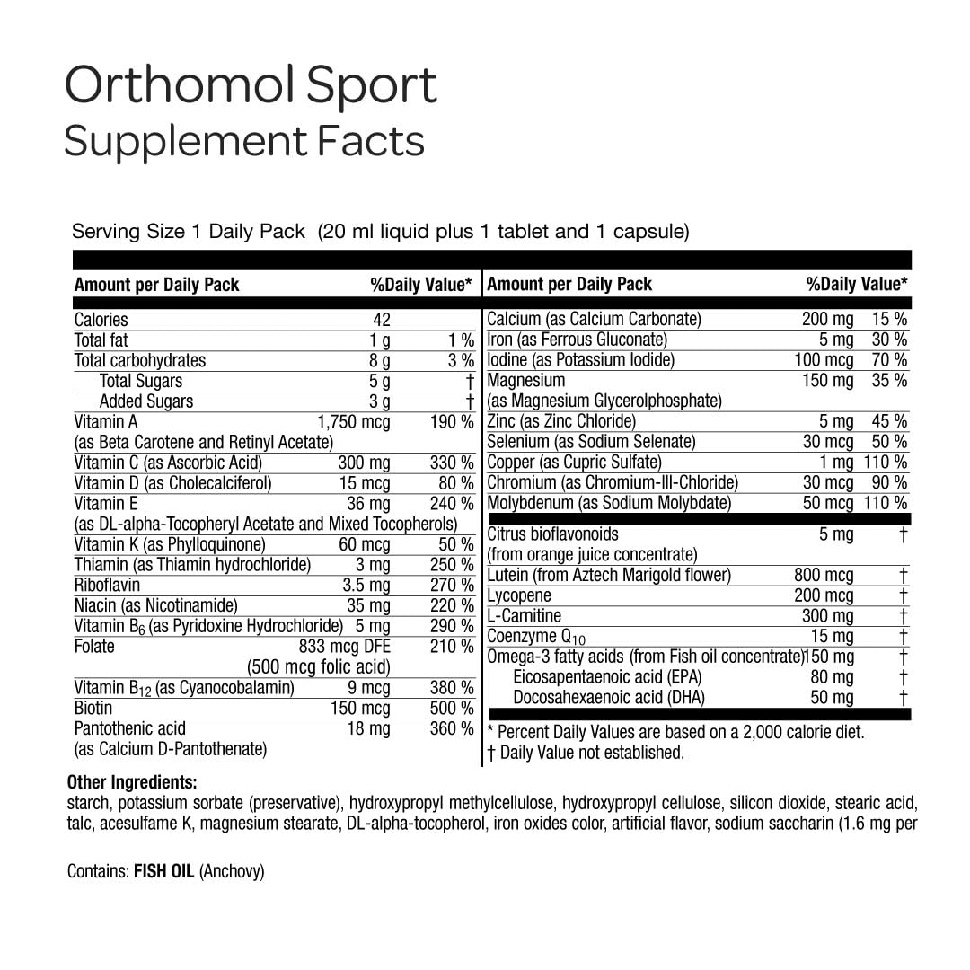 Orthomol Sport, 30-Day Supply, Premium Sports Nutrition Supplement with Vitamins A, B, C, D, E, Zinc, Iodine, Coenzyme Q10, L-Carnitine, Omega-3, and Essential Minerals for Optimal Performance Orthomol buy supplements canada