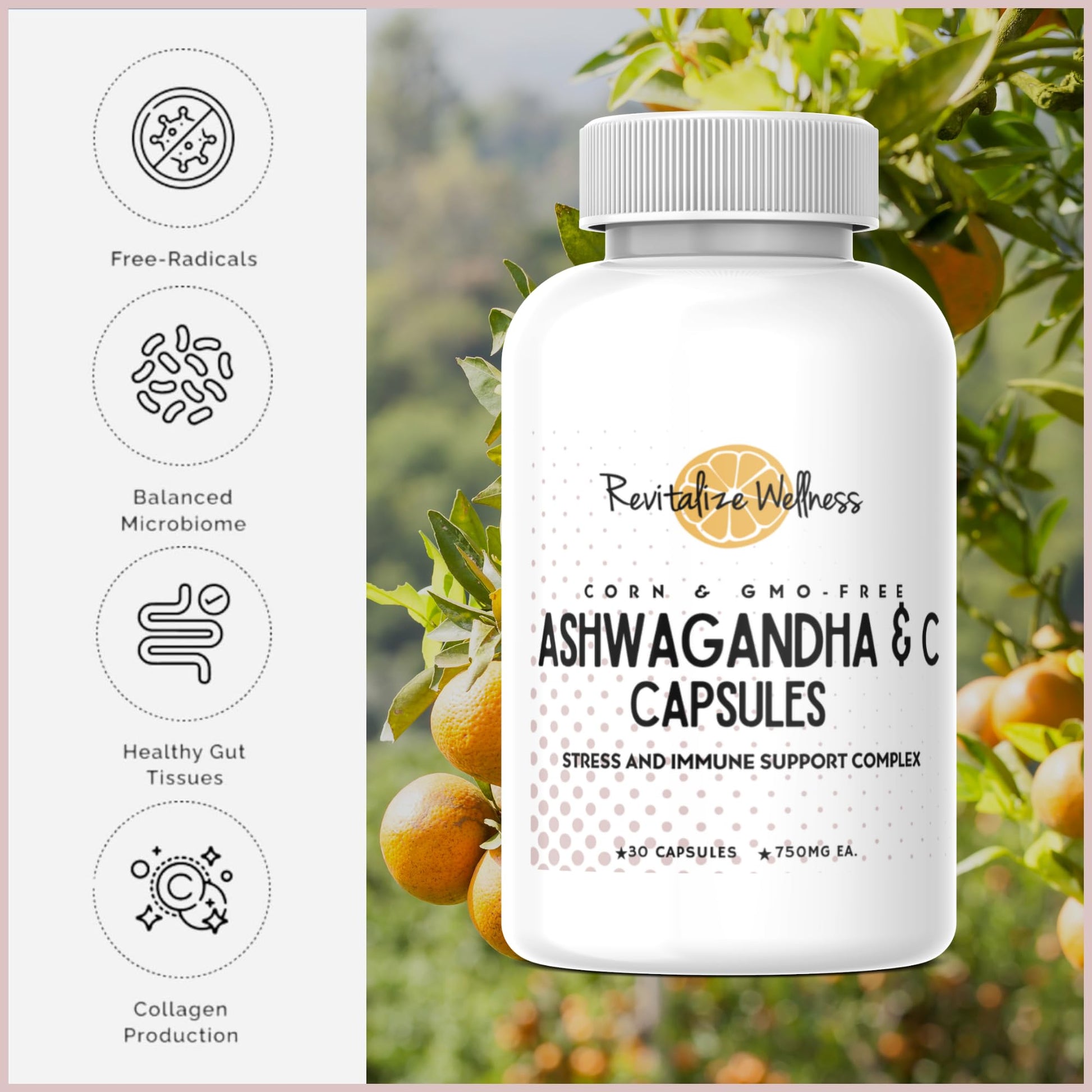 Revitalize Wellness Ashwagandha + Vitamin C Capsules | Stress and Immune Support Complex | with 550 mg Ashwagandha and 200 mg Vitamin C per Serving | 30 Servings Revitalize Wellness buy supplements canada
