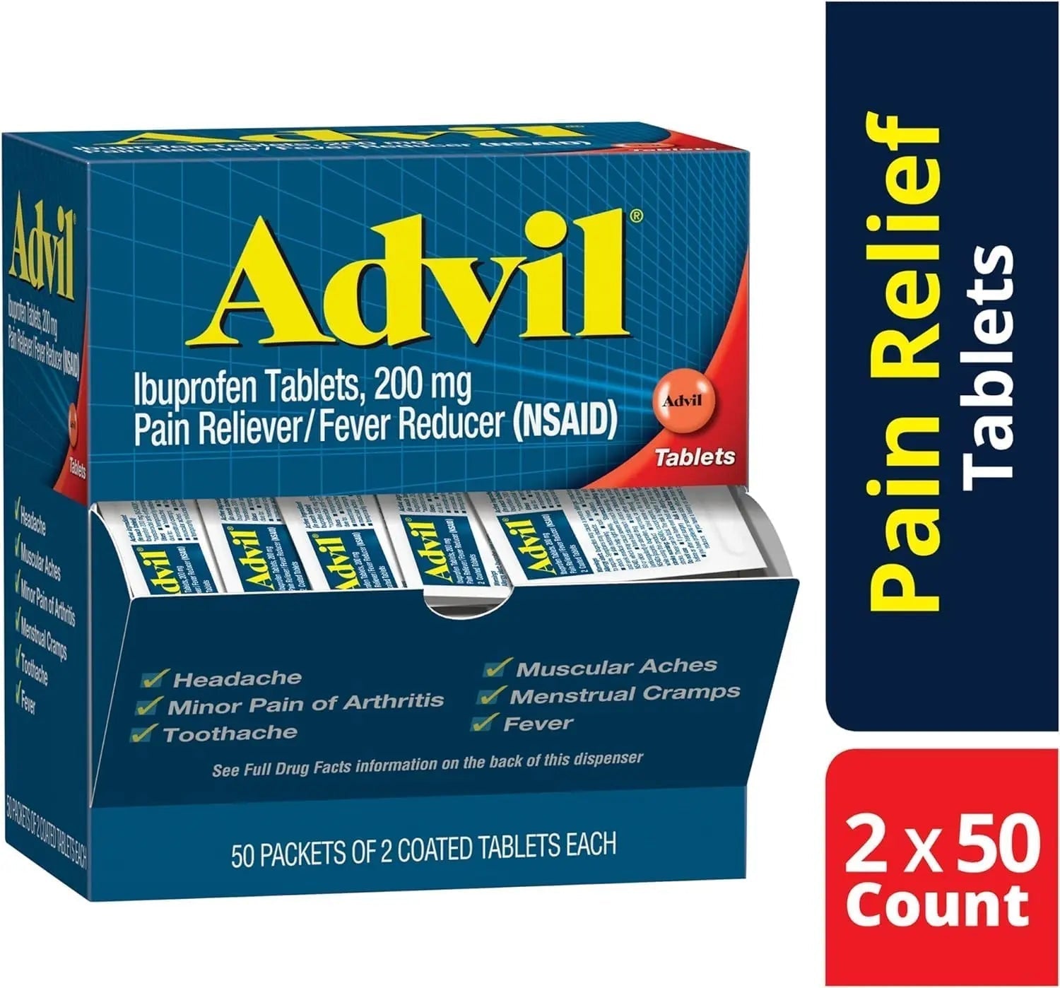 Advil Ibuprofen Tablets, 200 mg Pain Reliever/Fever Reducer (NSAID), 100 Tablets (50 Packets of 2 Tablets Each) Advil buy supplements canada
