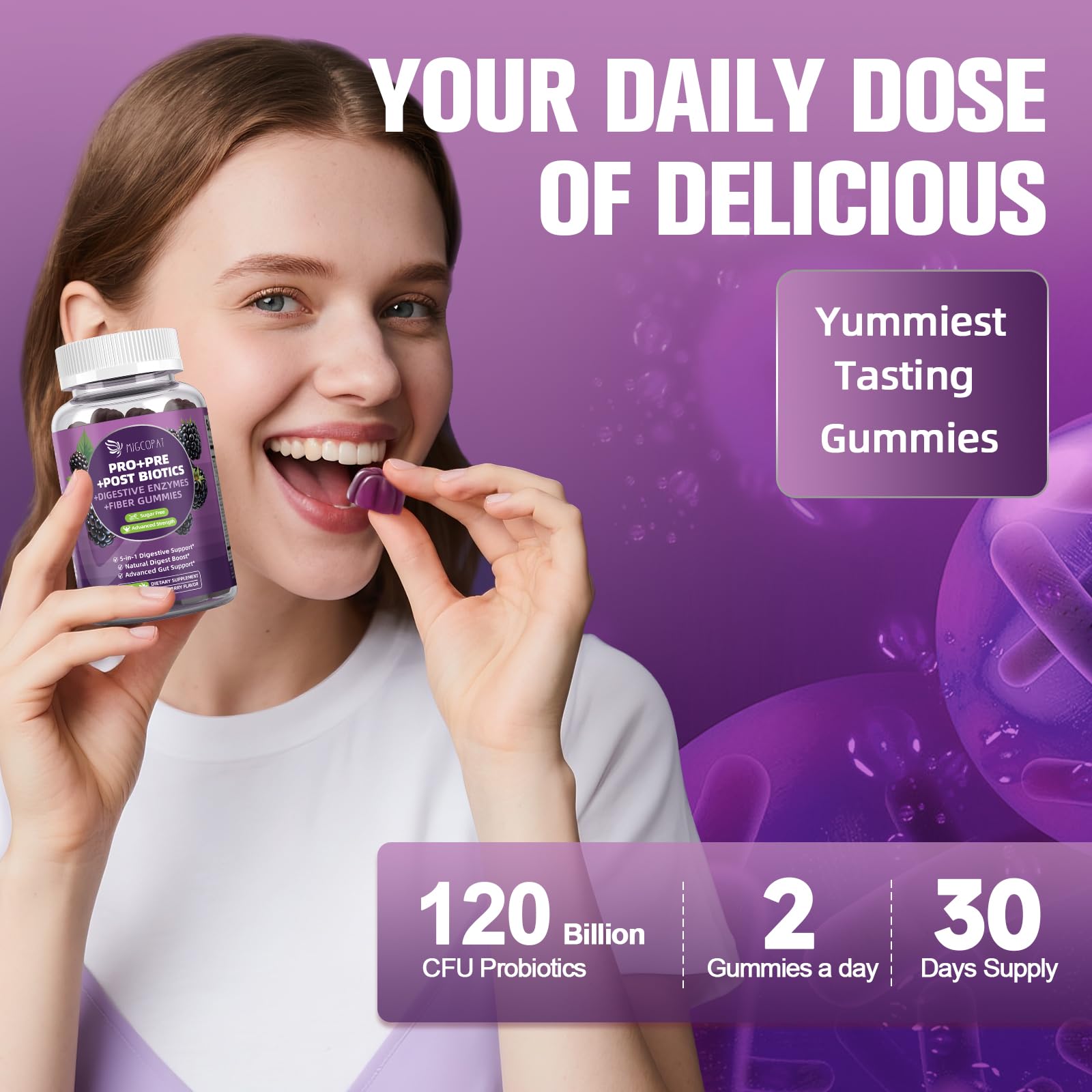 Migcopat Pre Post Probiotics Gummies, 5 in 1 Probiotic Prebiotic Postbiotic Digestive Enzymes with Fiber, 120 Billion CFU Probiotics Complete Gut Support, Sugar Free, Vegan, BlackBerry Flavor, 60 Cts Migcopat buy supplements canada