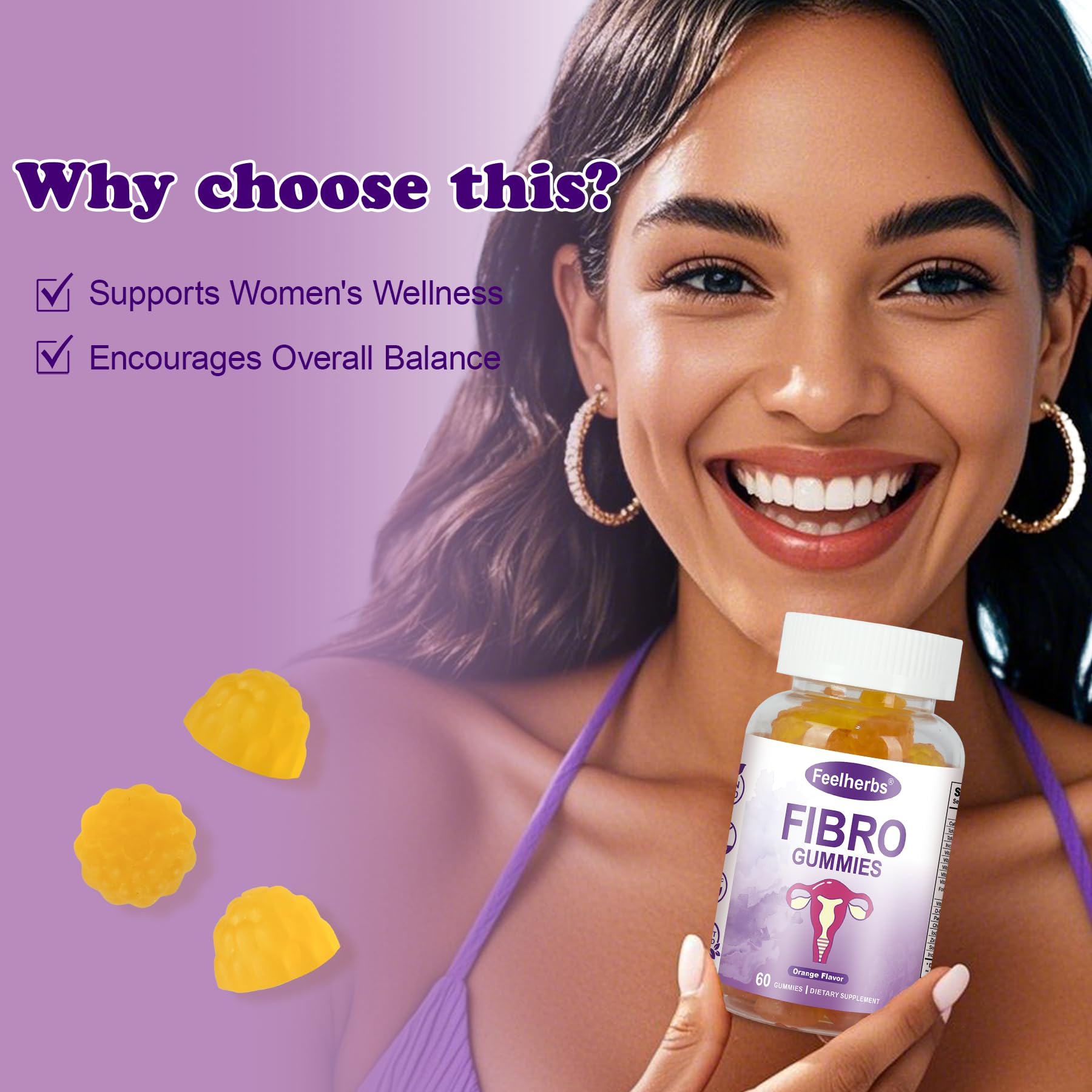 Feelherbs Fibro Gummies for Women, Pack of 2, Multivitamin Inositol Gummies with Inositol, Biotin, Vitamins A, C, D3, E, B6, B12, 60 Gummies Per Bottle Feelherbs buy supplements canada