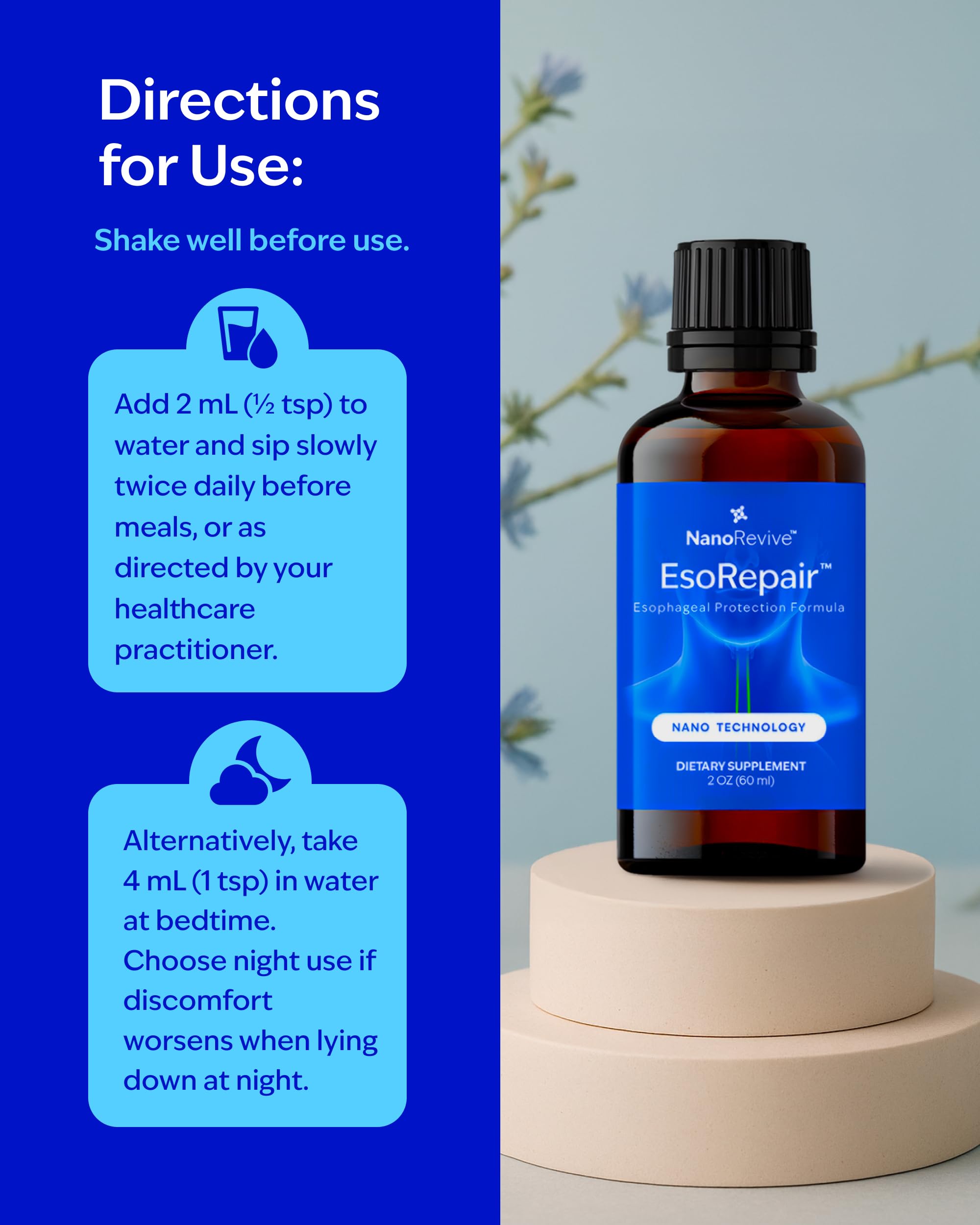 EsoRepair Nano Esophageal & Stomach Health Supplements for Men & Women - Digestive Comfort - Slippery Elm Bark, Zinc L-Carnosine NANOREVIVE buy supplements canada