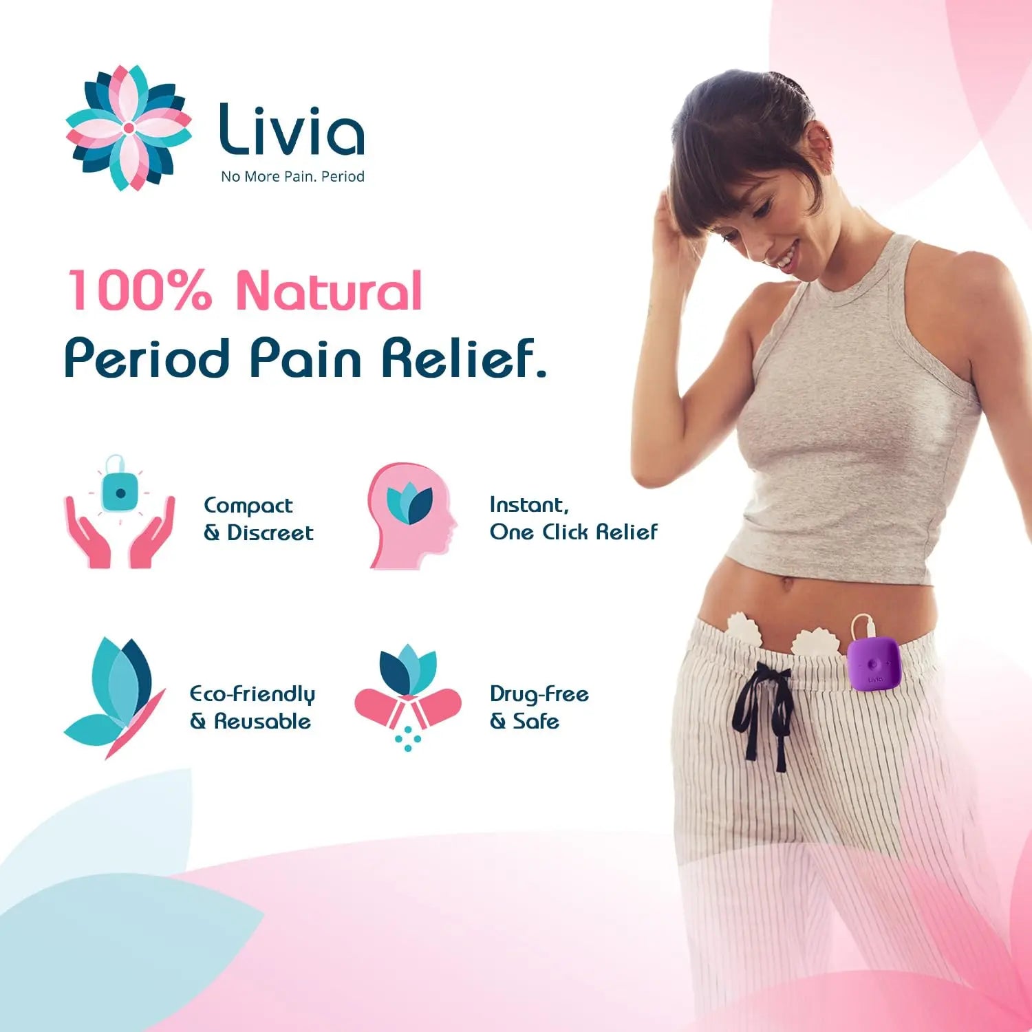 Livia Menstrual Pain Relief Device, Purple – Off-Switch for Period Pain – Portable & Discreet – Rechargeable, Up to 8 Hours Battery – Complete Kit with Stick-On Pads – The Go-to Travel Partner Livia buy supplements canada