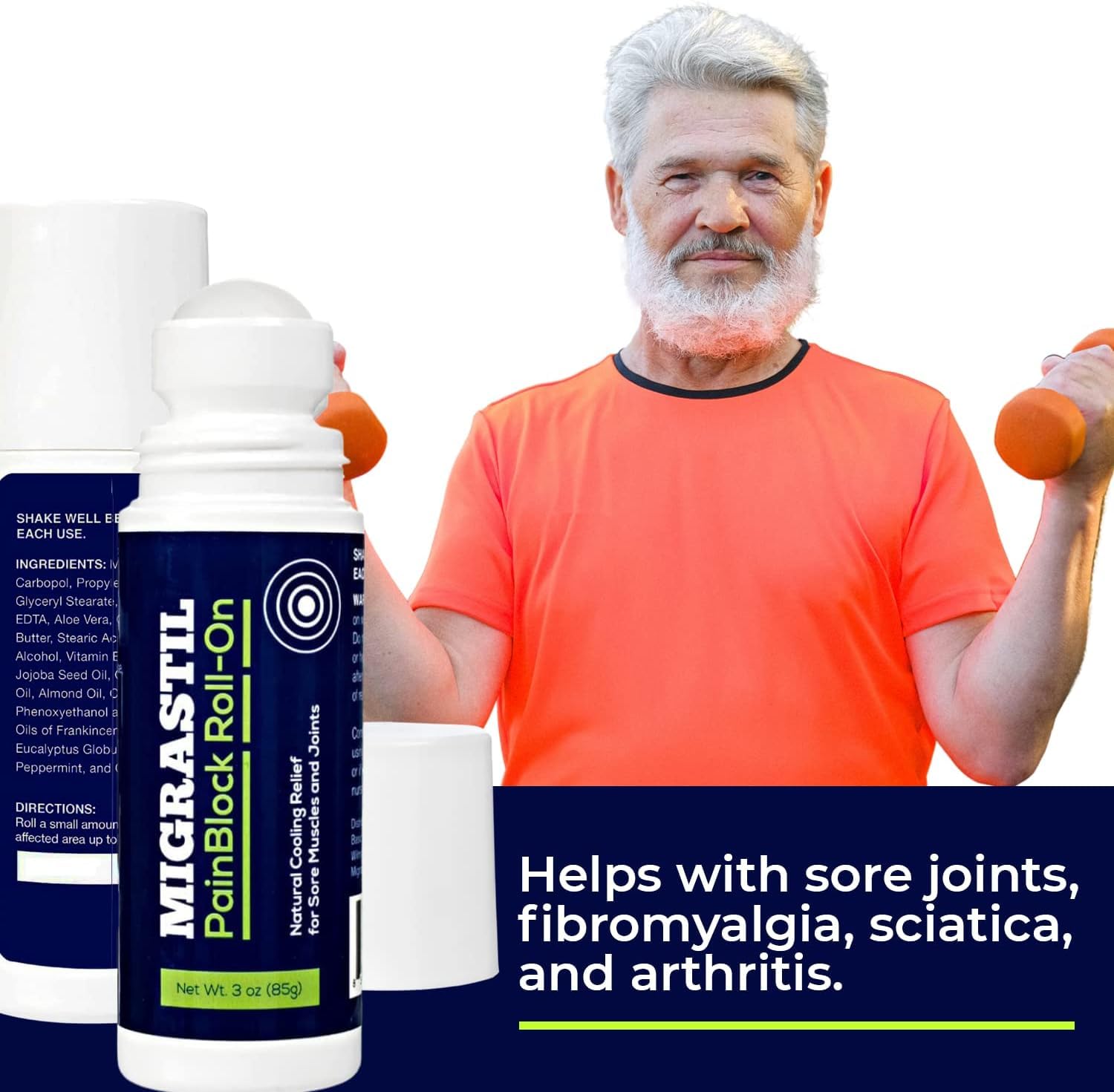Migrastil PainBlock Roll-On 3 oz - Topical Roll-On for Muscle Aches, Cramps, Joint & Nerve Discomfort. Works Great on Shoulders, Neck, Feet, Knees, Legs, Back, Elbows, HIPS, Etc. (2) Basic Vigor buy supplements canada