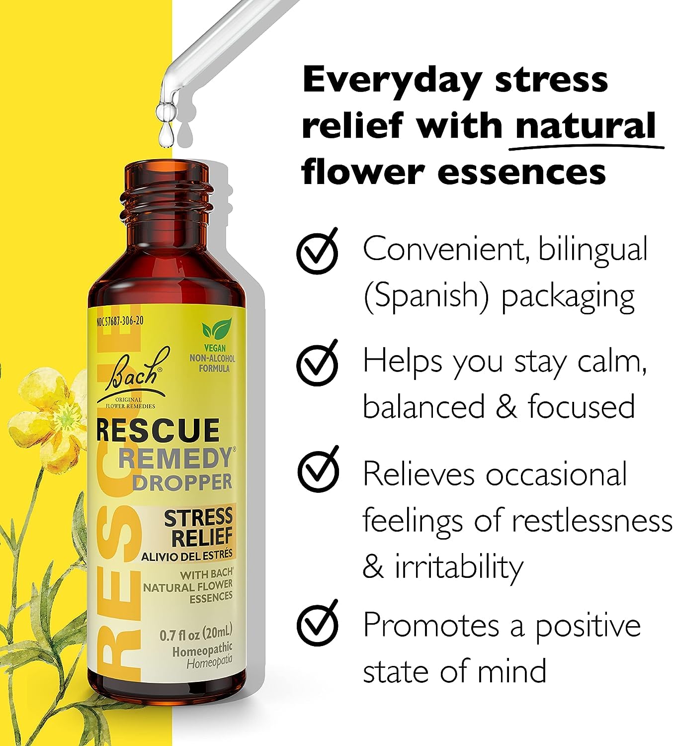 Bach RESCUE Remedy Dropper 20mL Bundle, Non-Alcohol Formula, Natural Stress Relief, Homeopathic RESCUE buy supplements canada