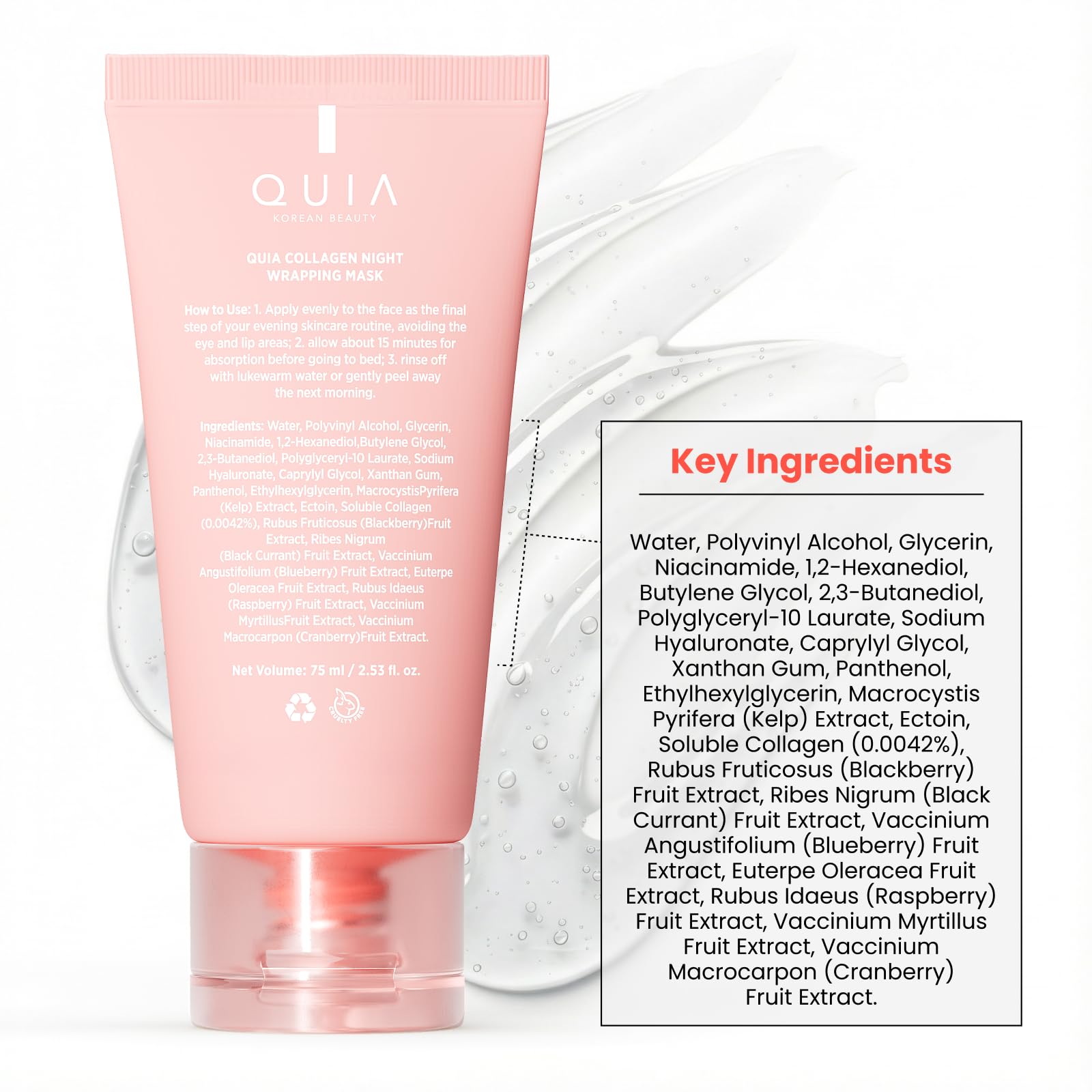 QUIA Collagen Wrapping Mask 75ml - Clinical +92% Firmer Appearance - Overnight Glass Skin Peel Off - Korean Skincare QUIA Beauty buy supplements canada