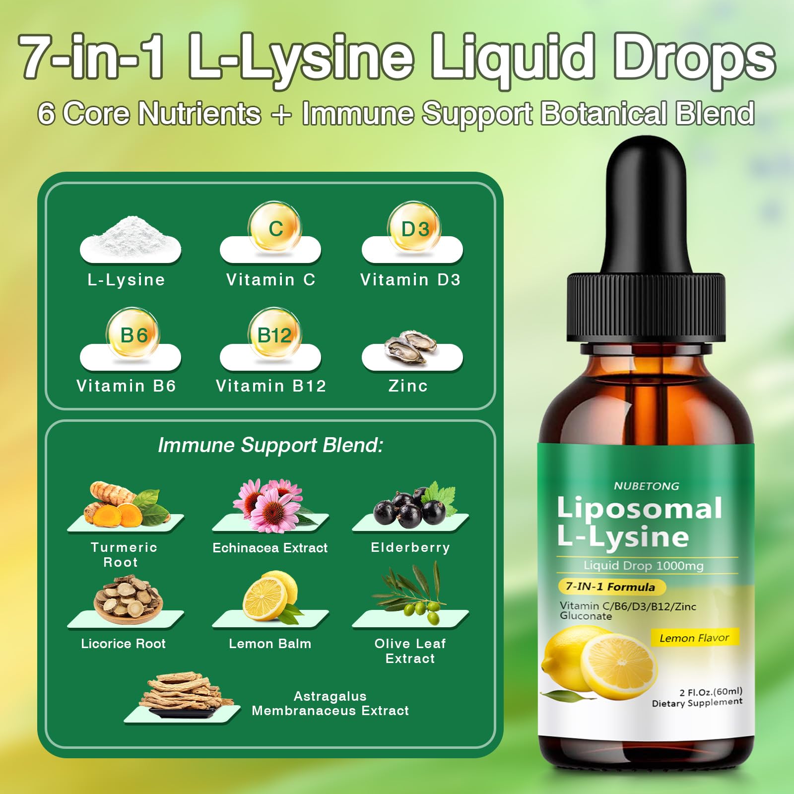 Liposomal L-Lysine 1000mg Liquid Drops, 7-in-1 Lysine Supplement for Adults with Vitamin C/B6/D3/B12 & Zinc Gluconate, Immune Support, Collagen Synthesis & Skin Lip Health, Lemon Flavor, 2 Fl Oz Nubetong buy supplements canada