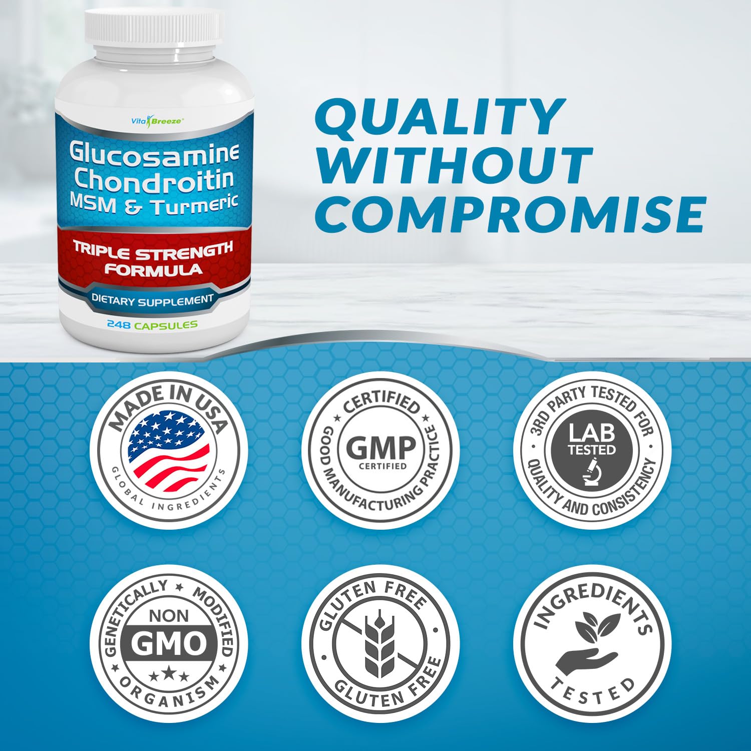 VitaBreeze Glucosamine Chondroitin, MSM & Turmeric Dietary Supplement - 248 Capsules VitaBreeze buy supplements canada