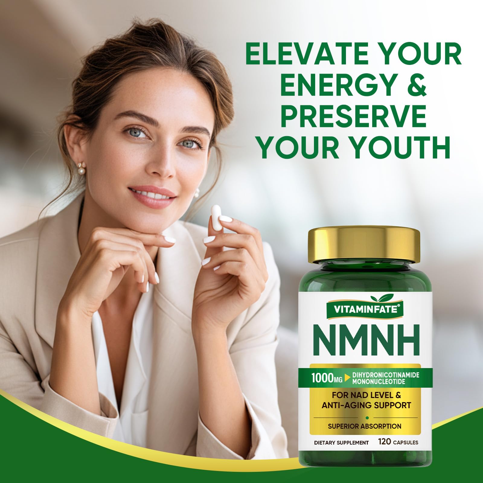 VITAMINFATE NMNH Supplement 1000 mg - 120 Capsules | NMN Alternative | Supports Anti-Aging, Cellular Energy and Repair, Metabolism & Brain Boost VITAMINFATE buy supplements canada