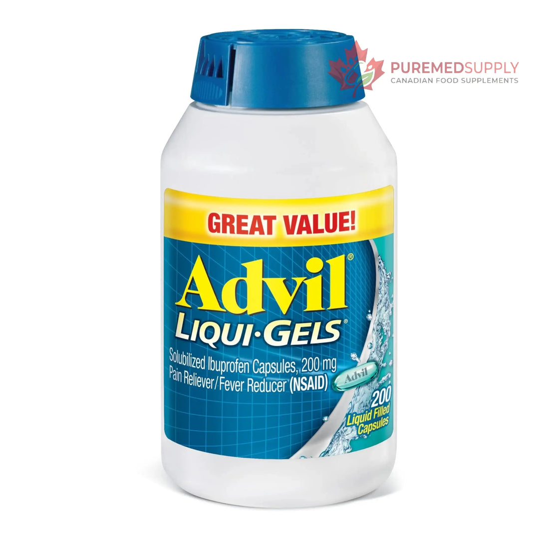 Advil Liqui-Gels Pain Reliever and Fever Reducer, Pain Medicine for Adults with Ibuprofen 200mg for Headache, Backache, Menstrual Pain and Joint Pain Relief - 200 Liquid Filled Capsules Advil buy supplements canada