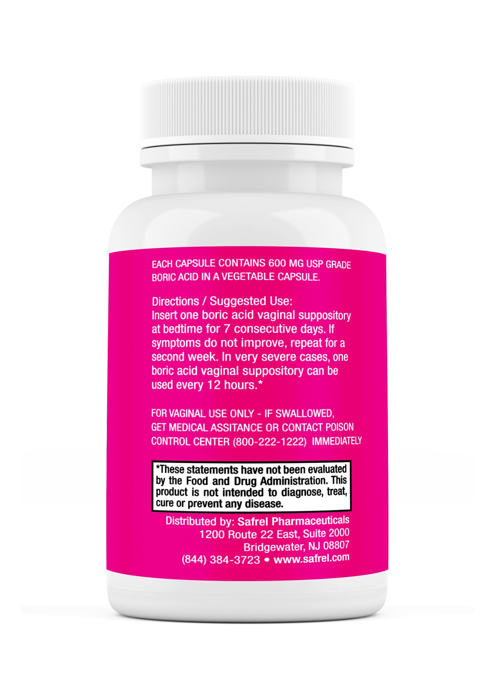 Safrel Boric Acid Vaginal Suppositories - 100% Pure Made in USA - Intimate Health Support, Vaginal Health and pH, Odor Control (30 Count) Safrel buy supplements canada