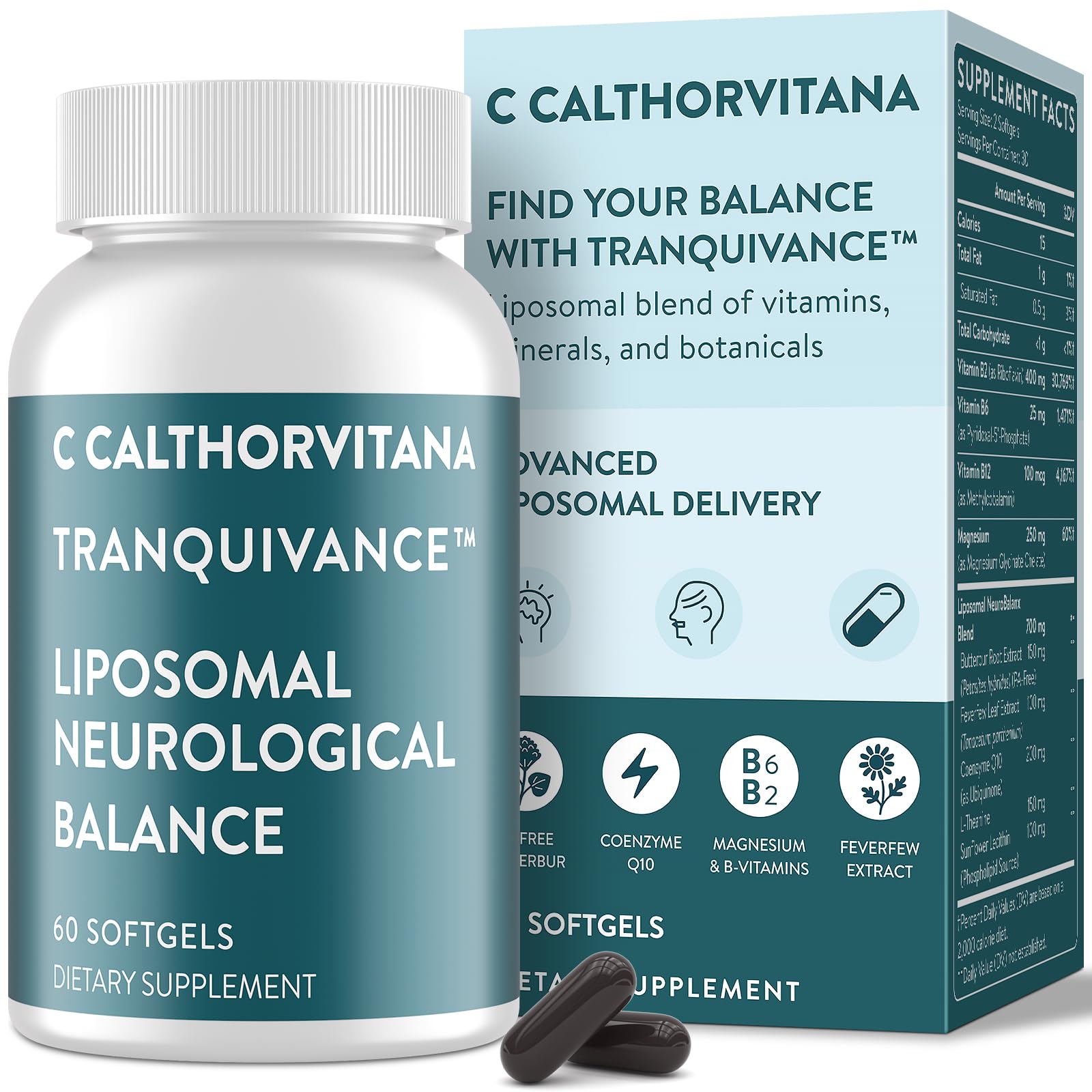 C Calthorvitana Migraine Relief Supplement – Liposomal Riboflavin, Vitamin B2 B6 & B12, Magnesium, CoQ10, L-Theanine, PA-Free Butterbur & Feverfew – Natural Head & Nerve – 60 Softgels C Calthorvitana buy supplements canada