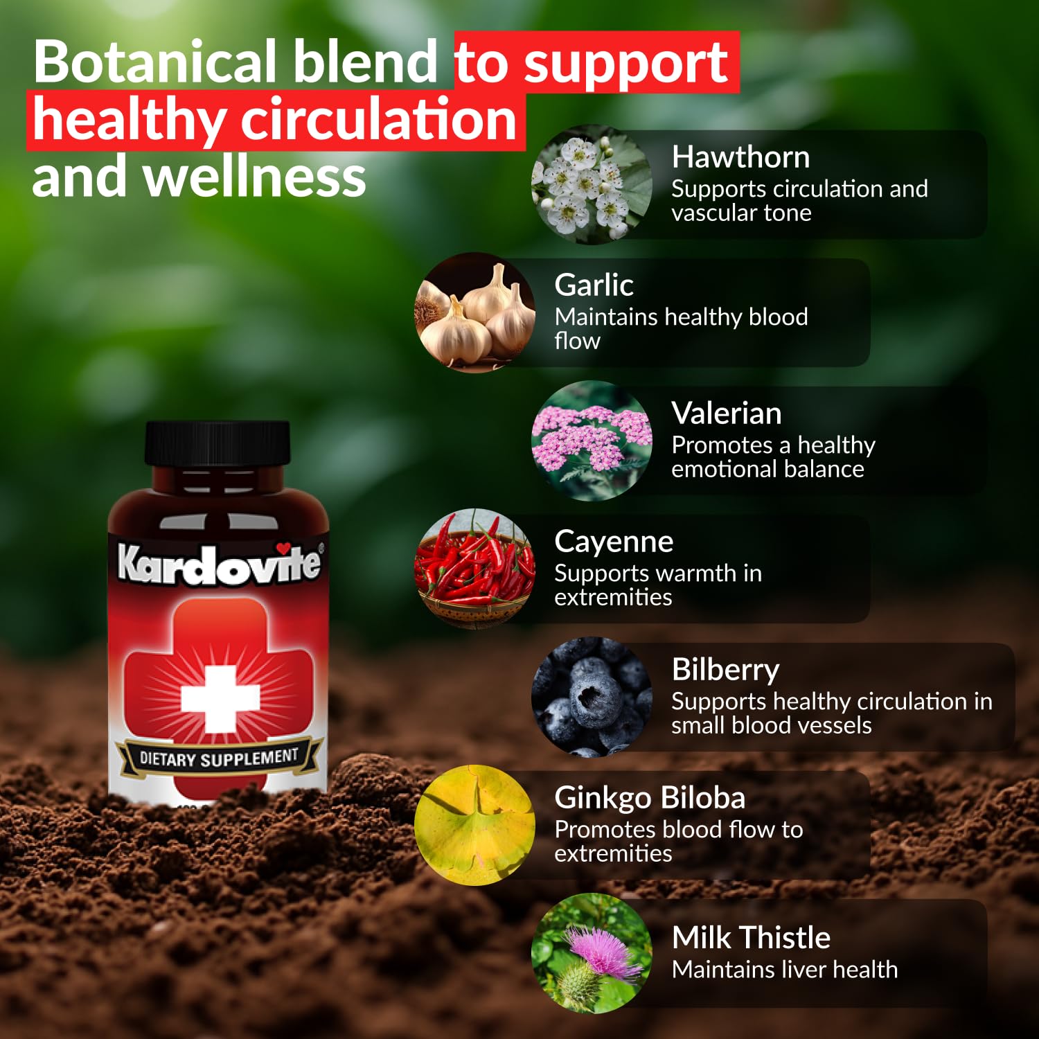 Kardovite Herbal Circulation Support Capsules 180s | Supports Circulatory Wellness with Hawthorn, Garlic, Ginkgo, Cayenne, Milk Thistle, Bilberry & Valerian | Supports Vitality & Daily Wellness Kardovite buy supplements canada