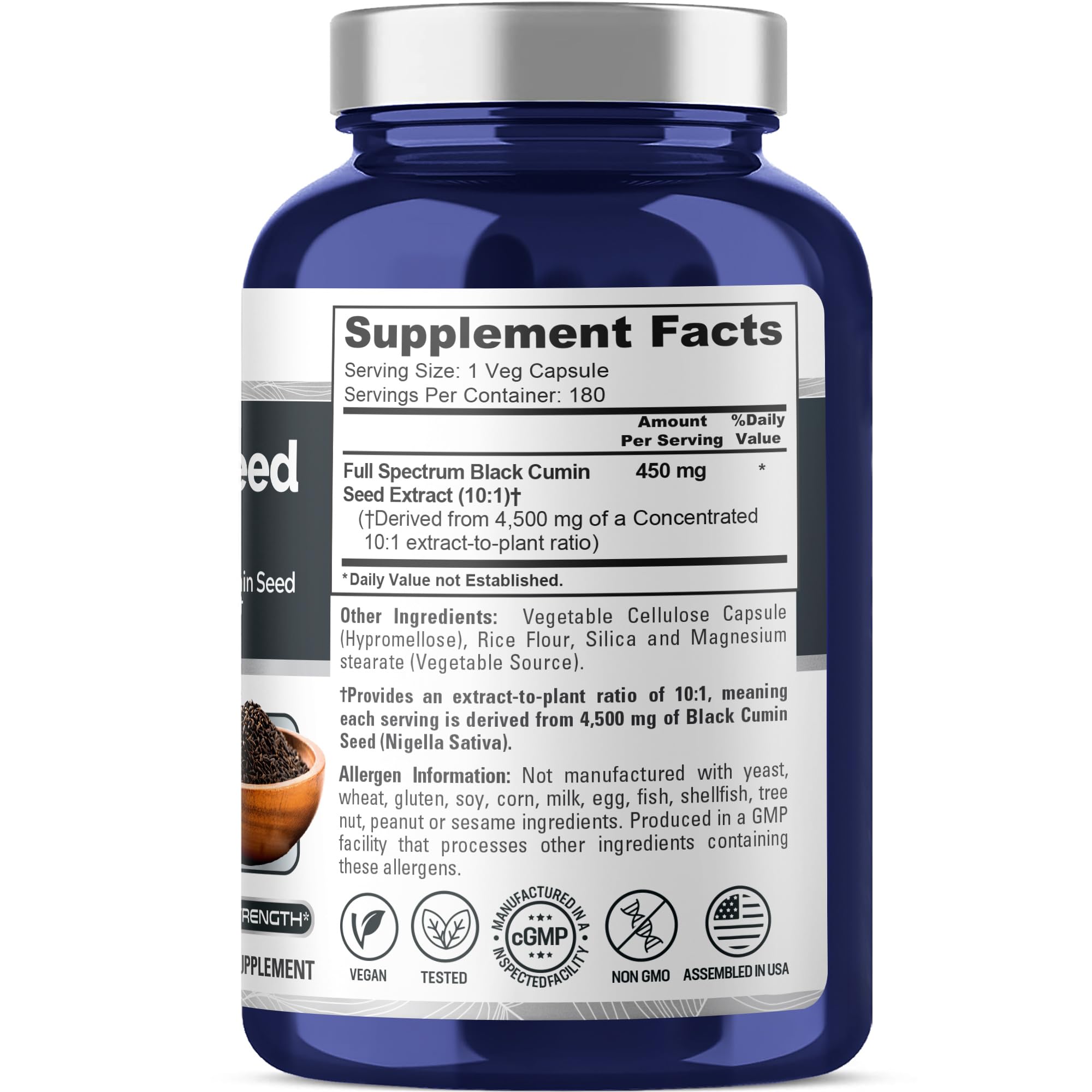 NusaPure Full Spectrum Black Cumin Seed 10:1 Extract, 450 mg Equivalent to 4,500mg 180 Veggie Powder Caps Non-GMO, Vegan Non-Oily NusaPure buy supplements canada