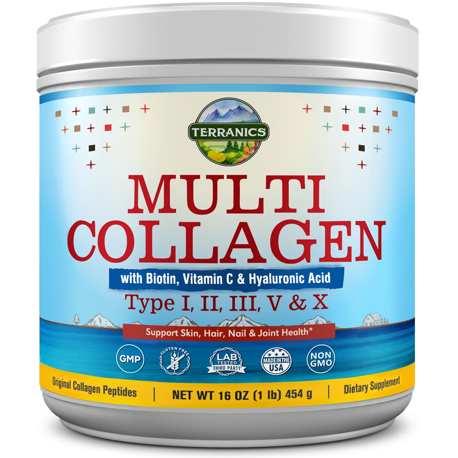 Terranics Multi Collagen Powder Type I II II V X with Biotin VC Hyaluronic Acid, Paleo Terranics buy supplements canada