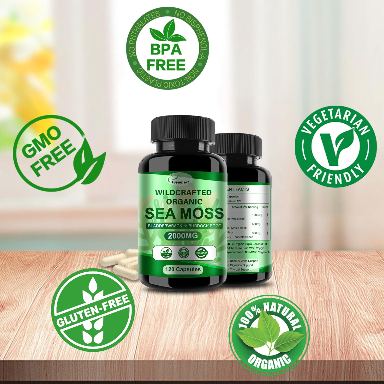 Fleamart Irish Sea Moss Capsules 120ct Raw Organic Sea Moss Wildcrafted Bladderwrack Fleamart buy supplements canada