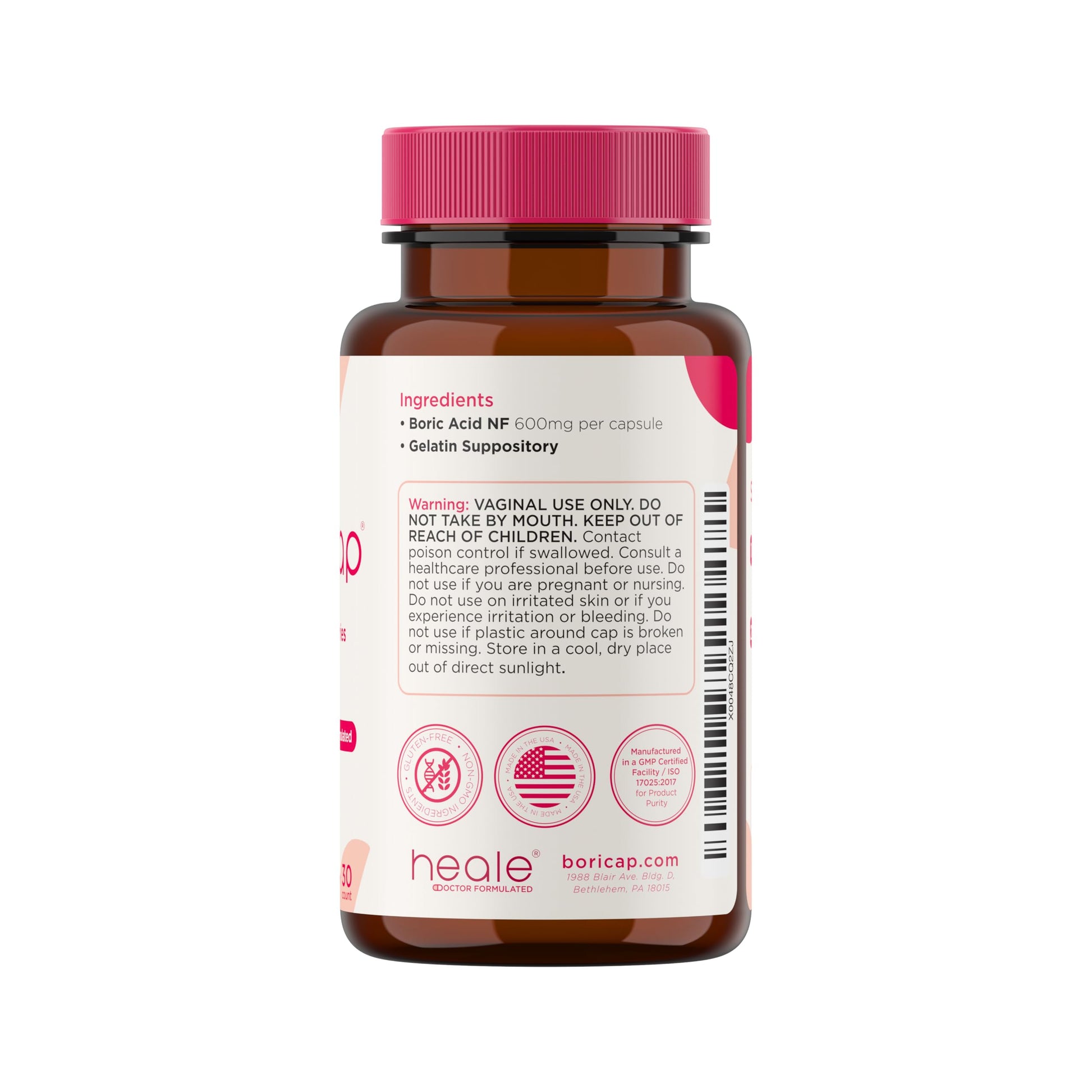 BoriCap - Boric Acid Suppositories for Women - 600 mg - Vaginal Health & Balance, Itch & Odor - Natural Relief - Feminine Care - Feminine Hygiene Products - Made in USA by Heale - 30 Capsules BoriCap buy supplements canada